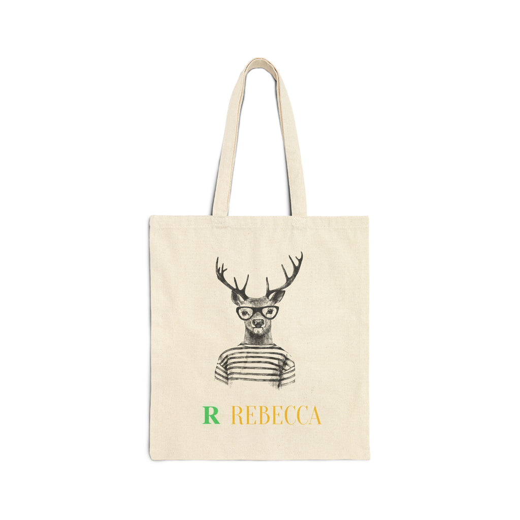 Personalized Deer Tote Bag — Hipster Stag with Glasses & Name