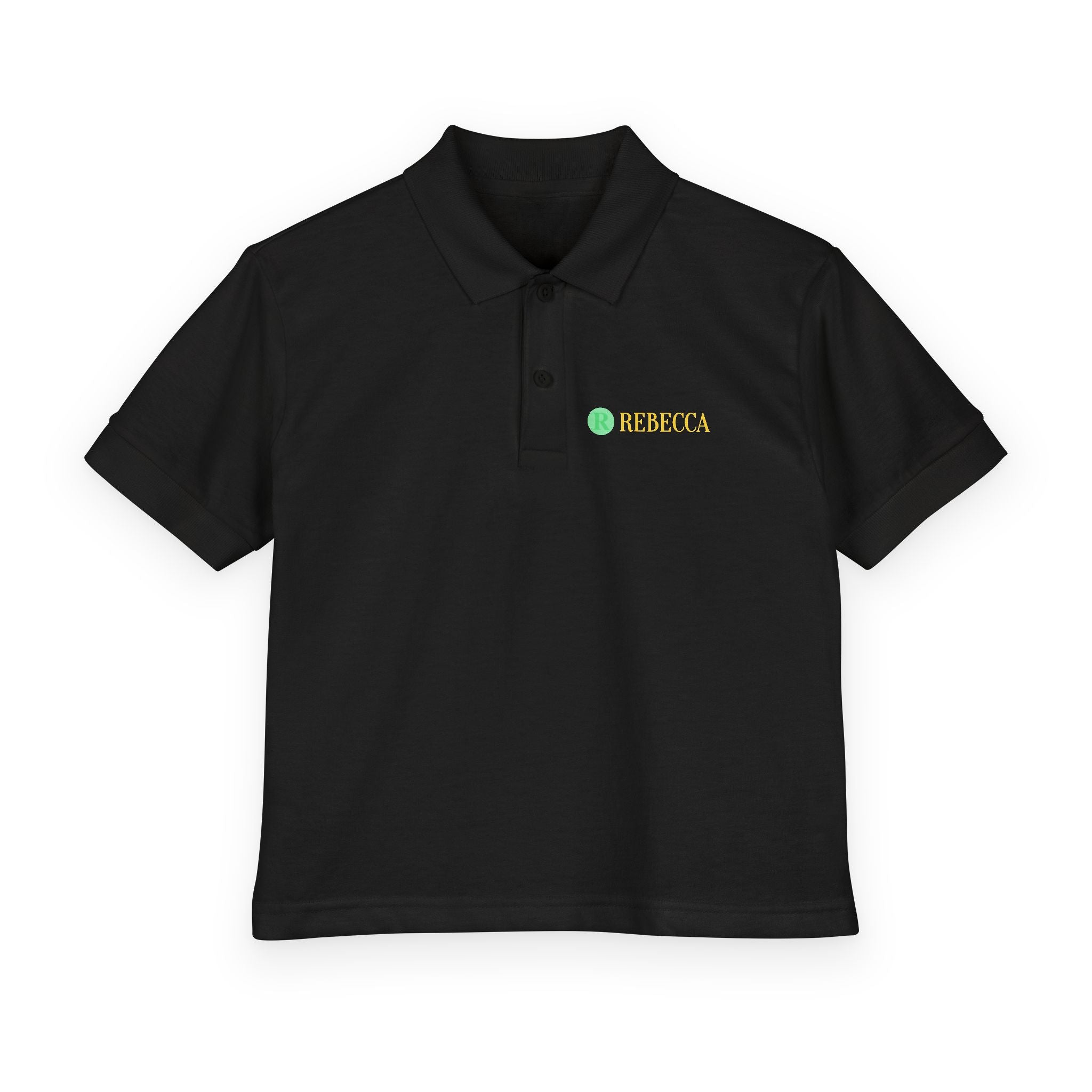 Youth Polo — Personalized ‘Rebecca’ Green Smiley Logo