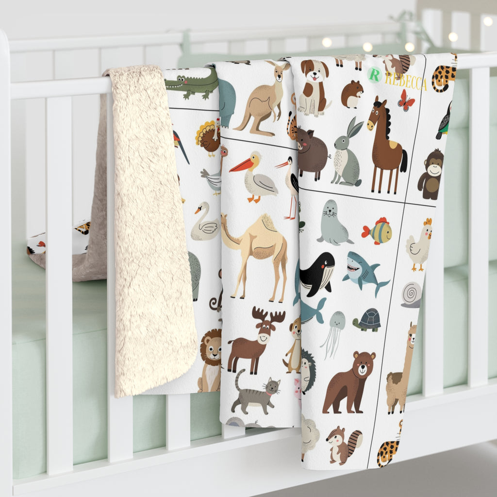 Cute Animal Pattern Sherpa Blanket — Soft Cozy Throw for Kids & Nursery