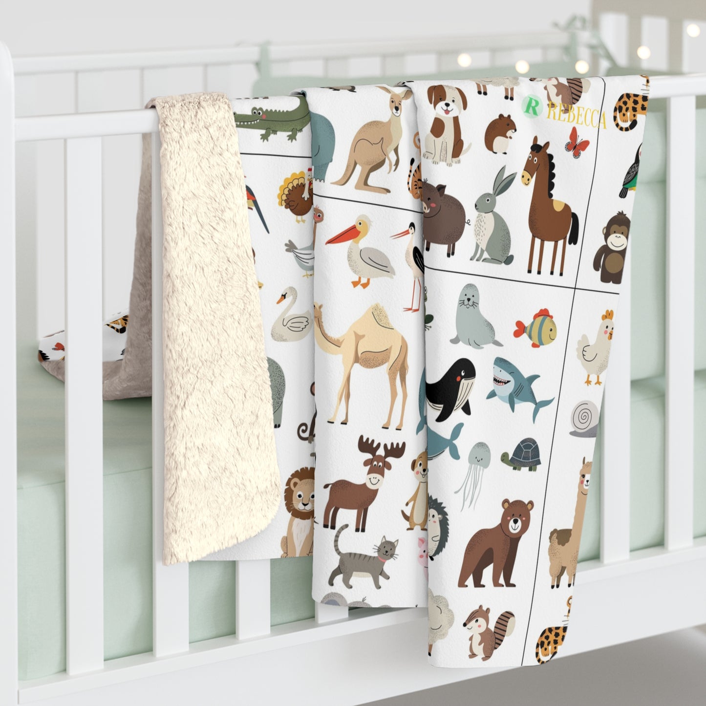 Cute Animal Pattern Sherpa Blanket — Soft Cozy Throw for Kids & Nursery