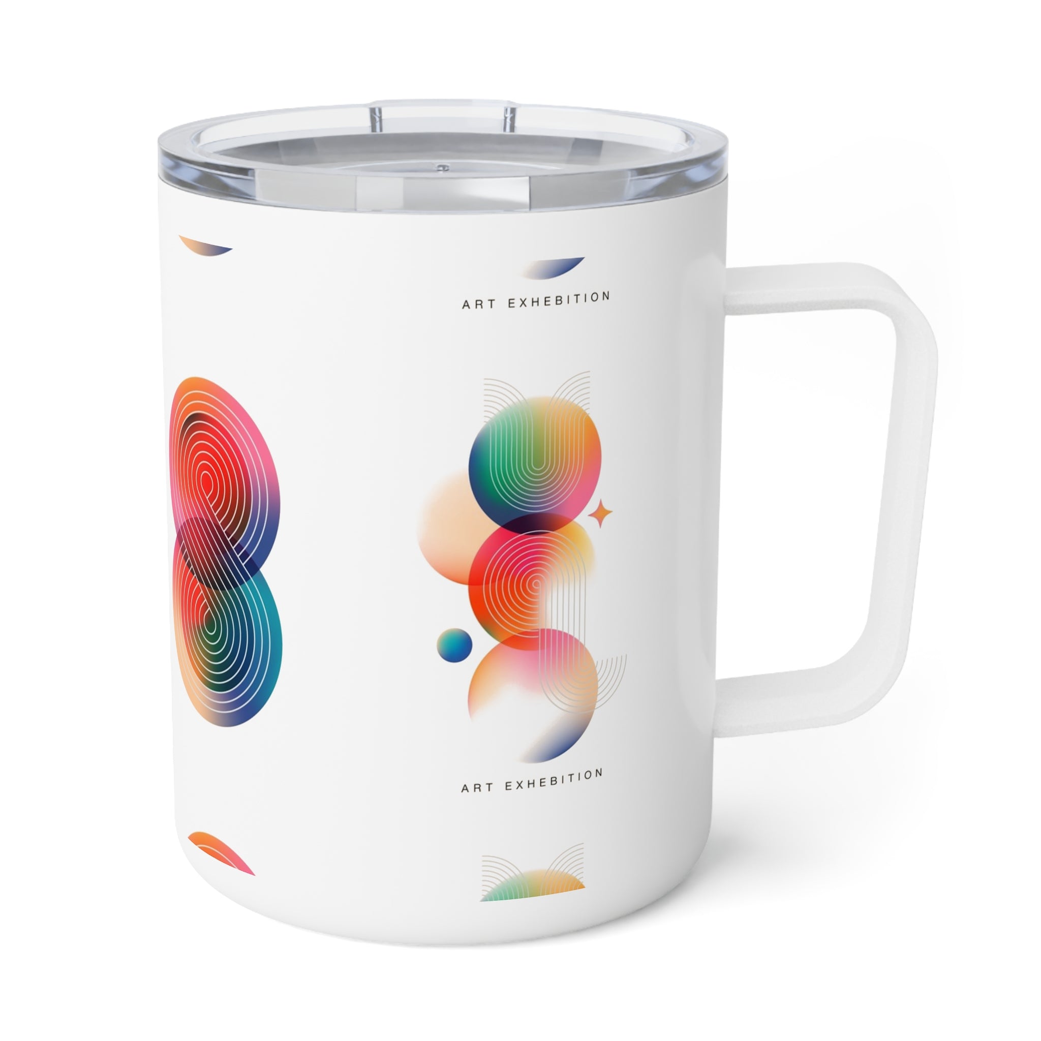 10oz Insulated Coffee Mug — Colorful Abstract Geometric Design