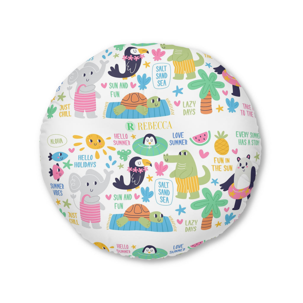 Round Tufted Floor Pillow — Modern Black & White Spiral Pattern