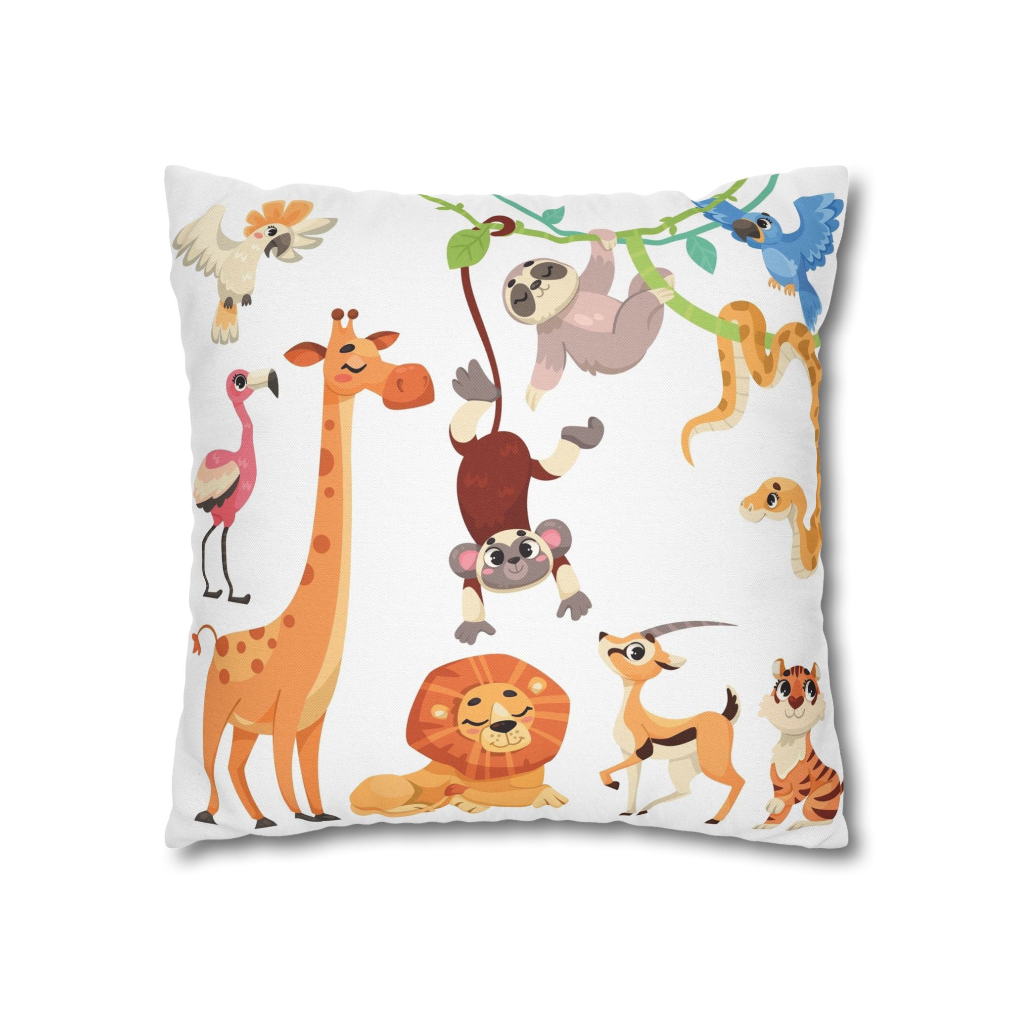 Cute Jungle Animals Throw Pillowcase — Personalized Kids Room Decor