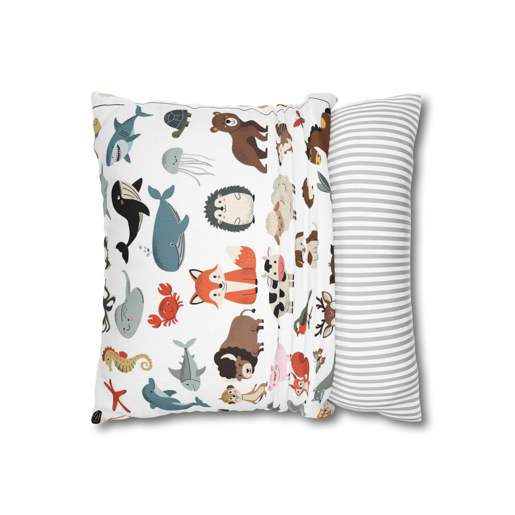 Animal Pattern Square Pillowcase — Cute Safari Critter Throw Pillow Cover