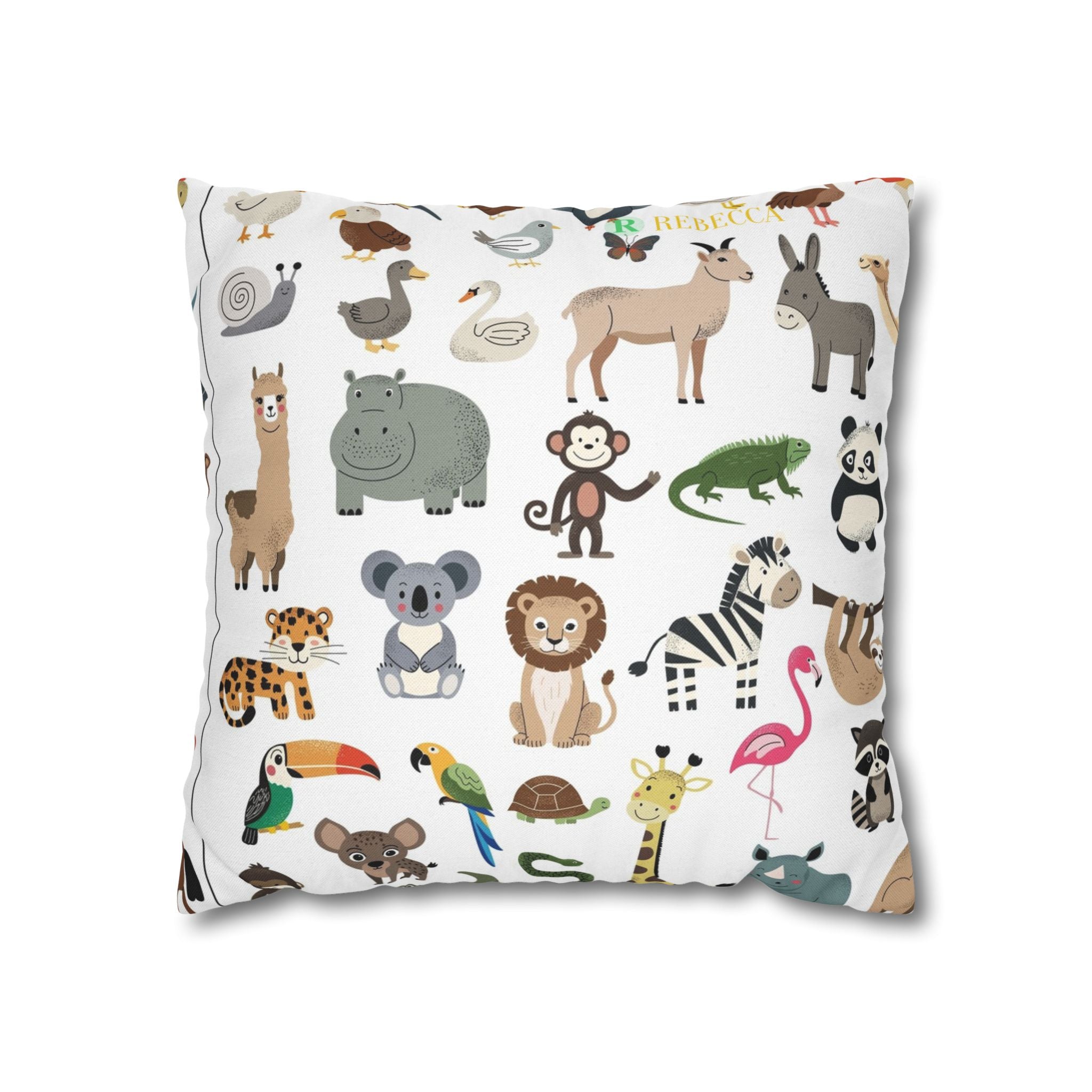 Animal Pattern Square Pillowcase — Cute Safari Critter Throw Pillow Cover