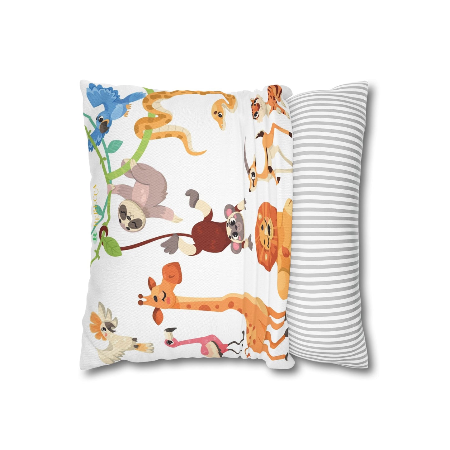 Cute Jungle Animals Throw Pillowcase — Personalized Kids Room Decor