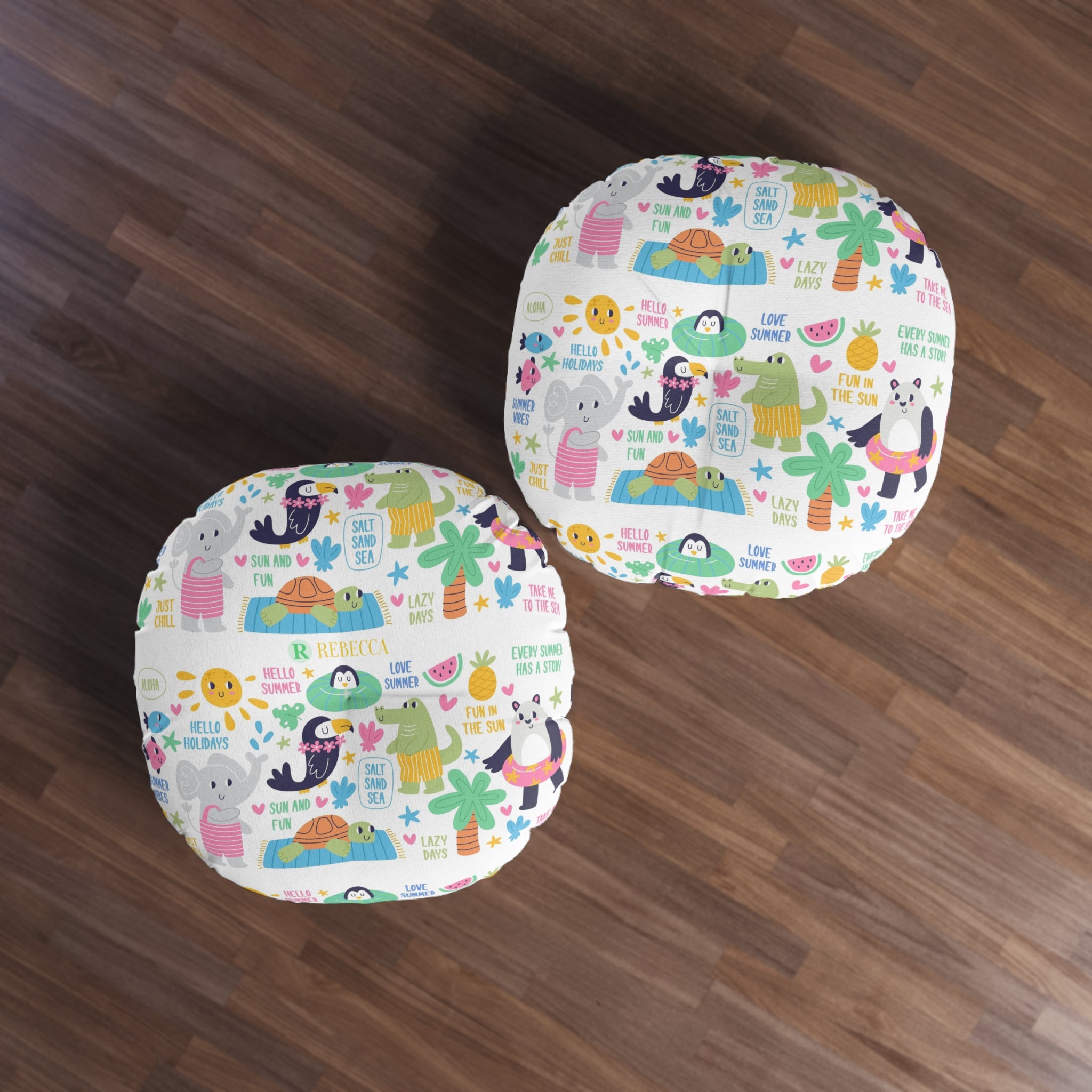 Round Tufted Floor Pillow — Modern Black & White Spiral Pattern