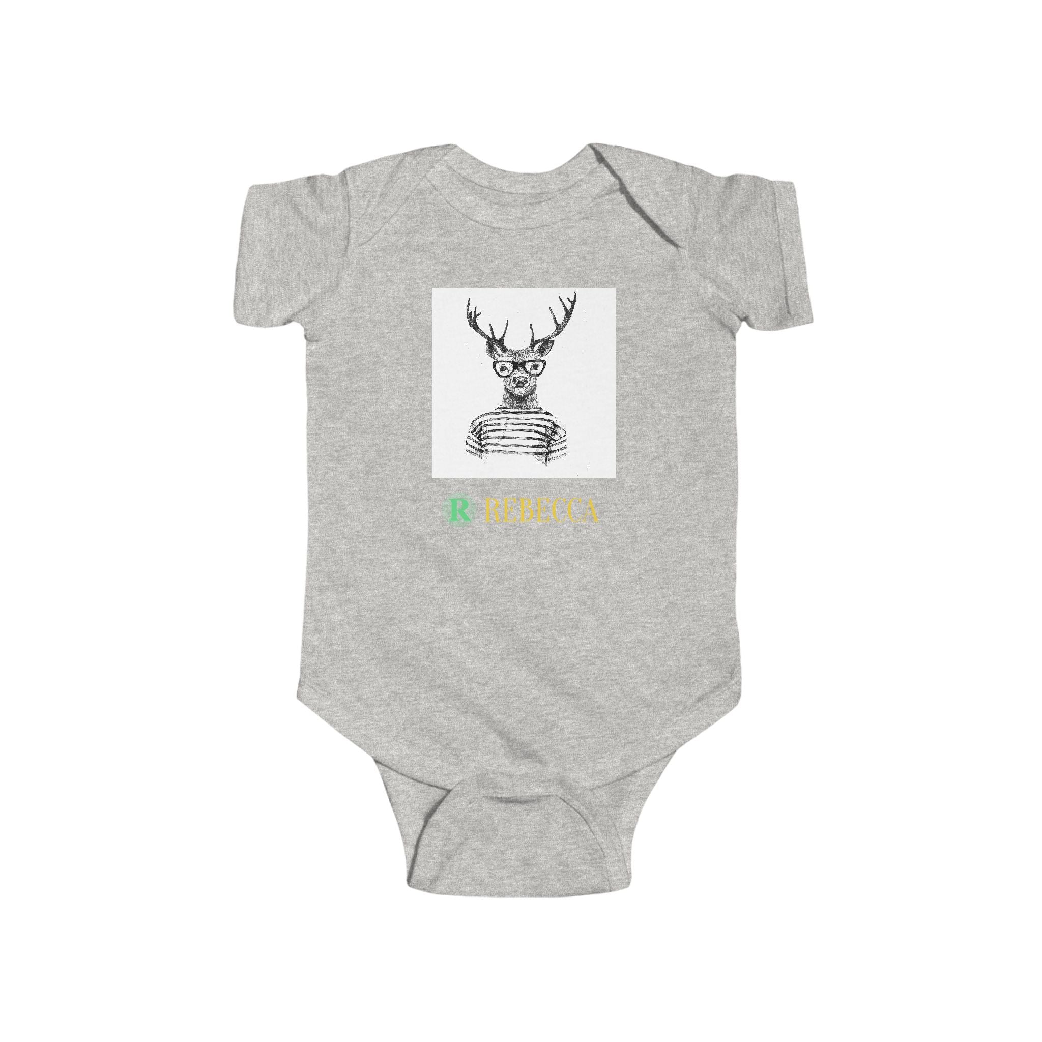 Baby Bodysuit — Cute Hipster Deer with 'Rebecca' Personalized Name