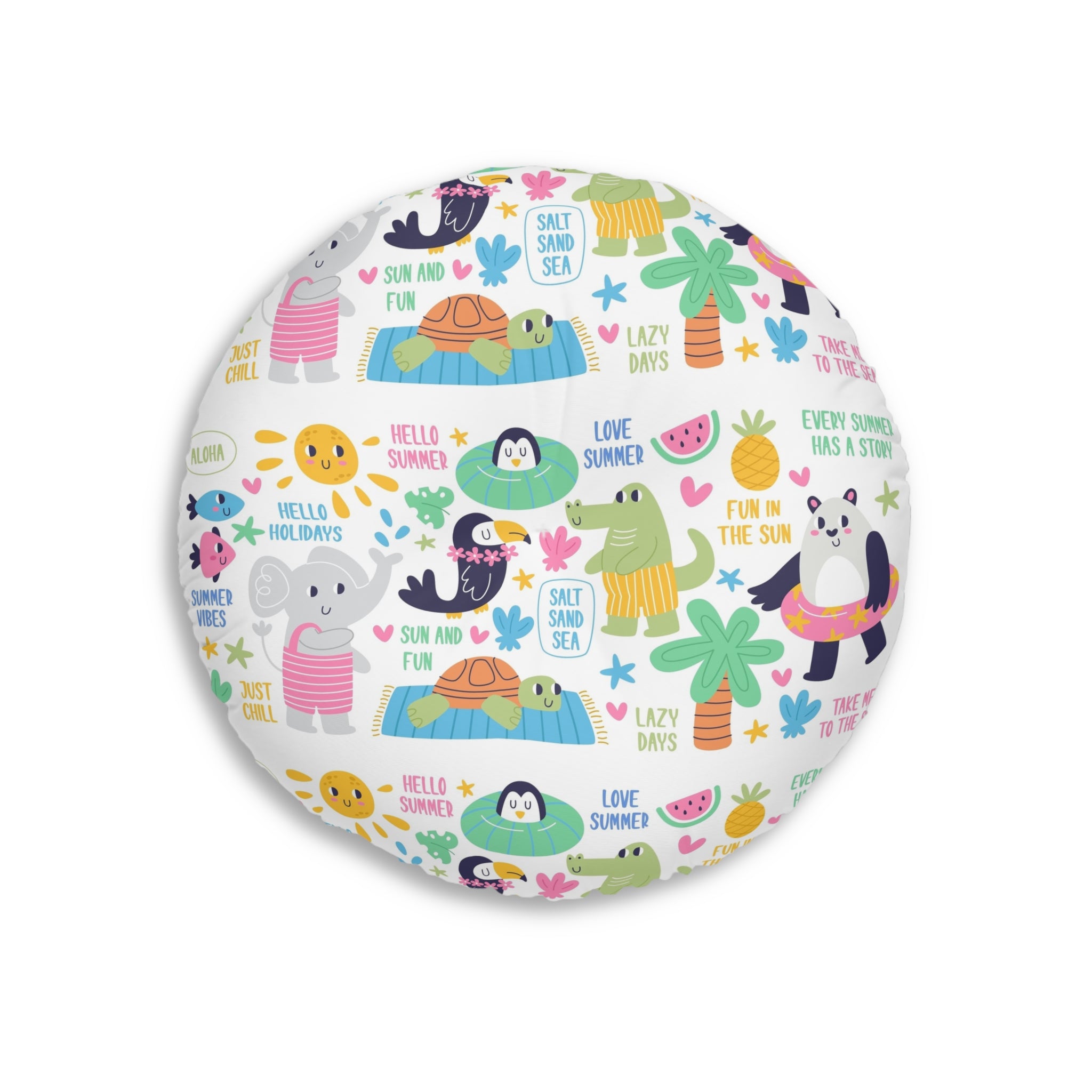 Round Tufted Floor Pillow — Modern Black & White Spiral Pattern