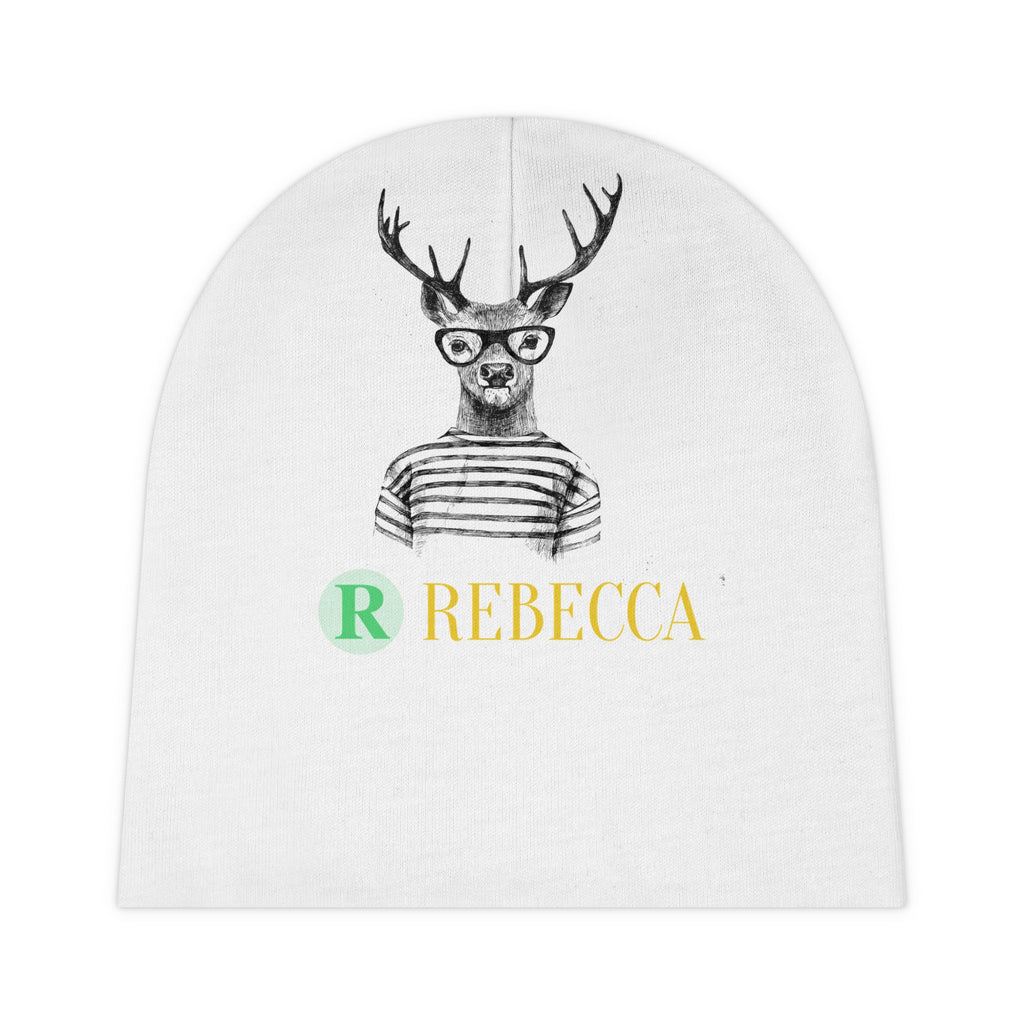 Baby Beanie — Personalized Hipster Deer Knit Cap (Name: Rebecca)