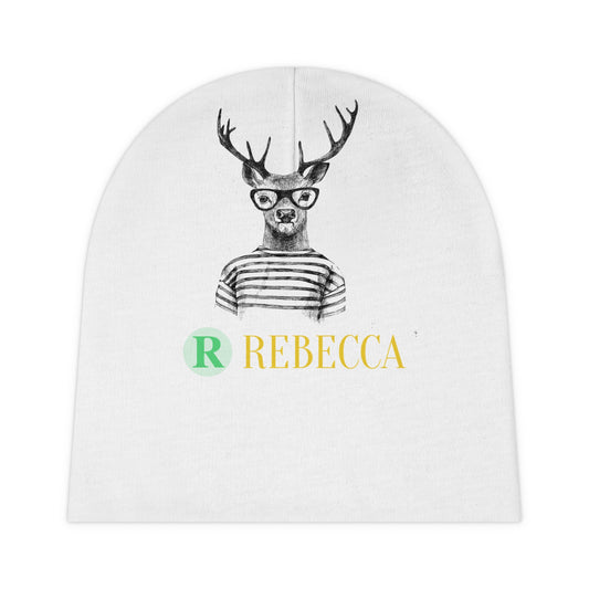 Baby Beanie — Personalized Hipster Deer Knit Cap (Name: Rebecca)