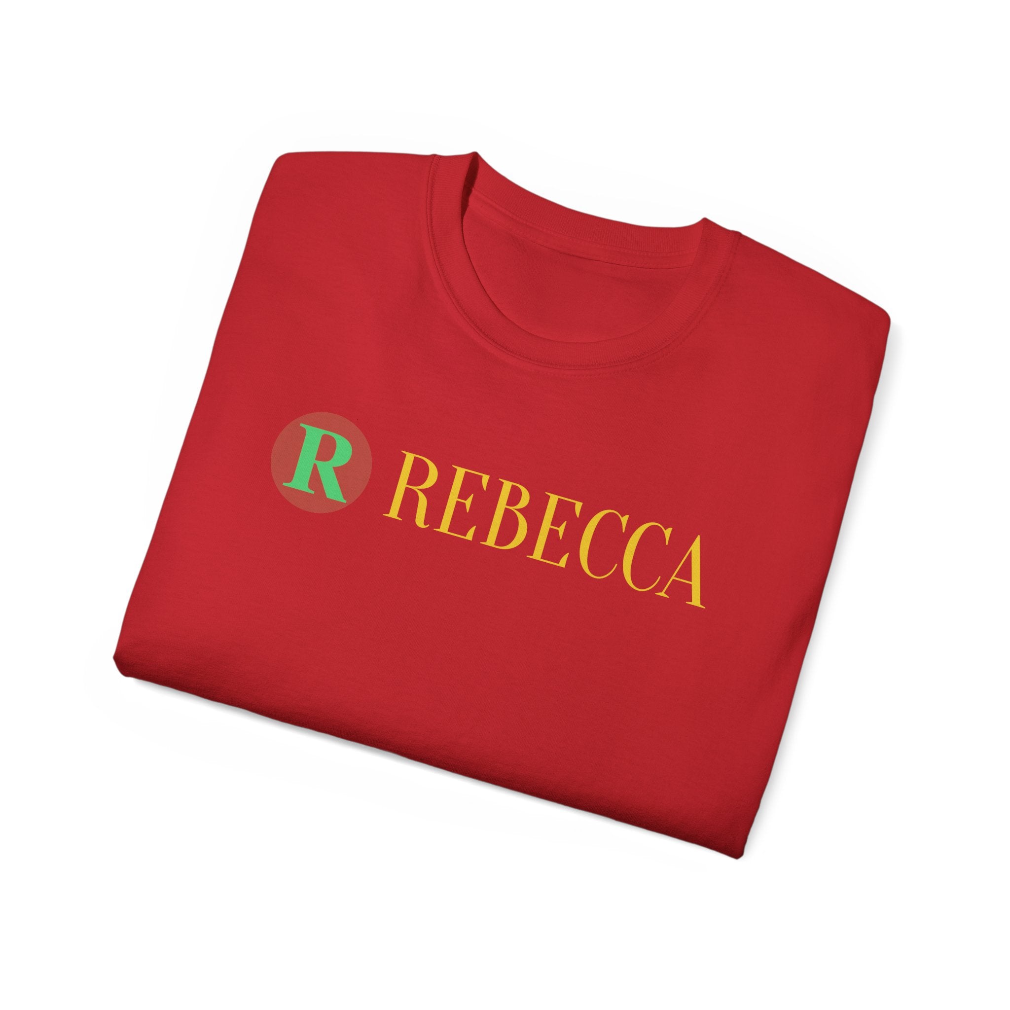 Personalized 'Rebecca' Name Tee — Simple Green & Gold Monogram T-Shirt