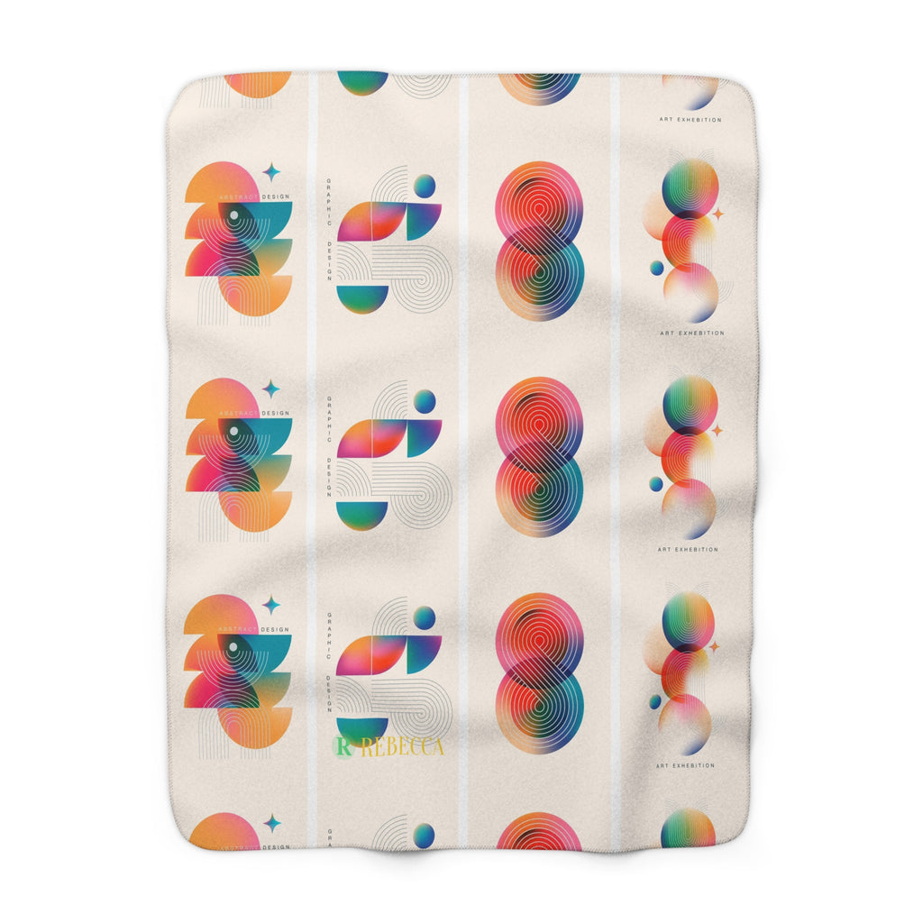 Geometric Rainbow Sherpa Fleece Blanket — Cozy Abstract Shape Throw