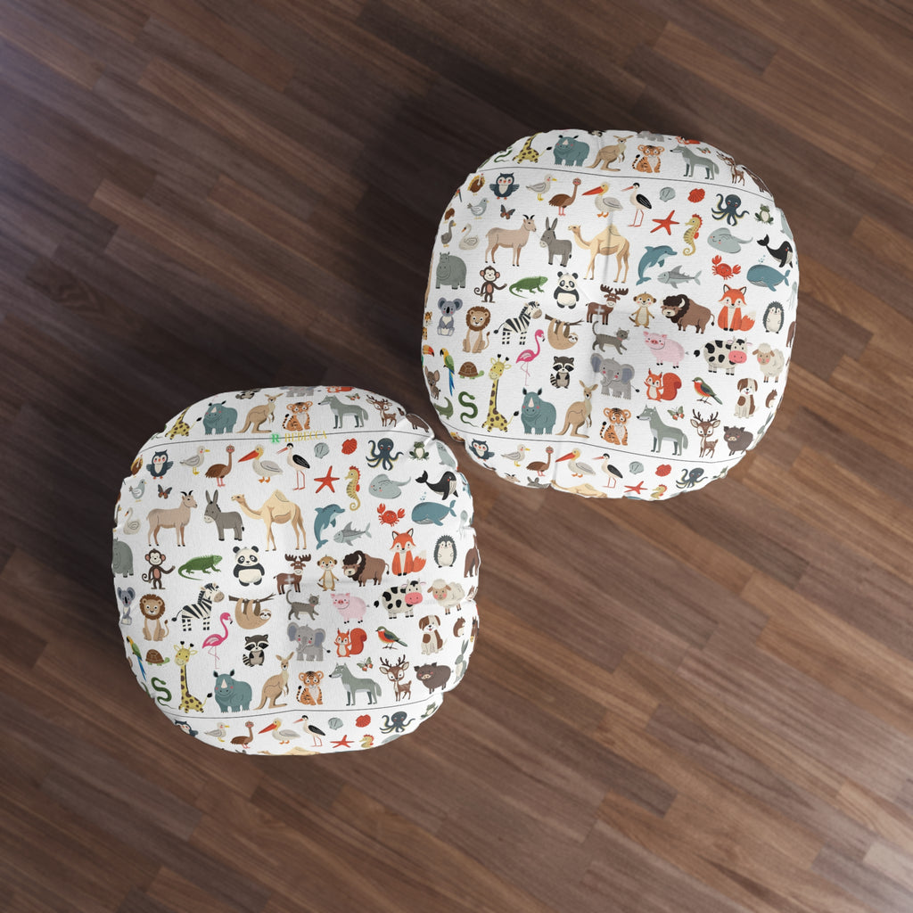 Round Tufted Floor Pillow – Cute Kids Animal Pattern