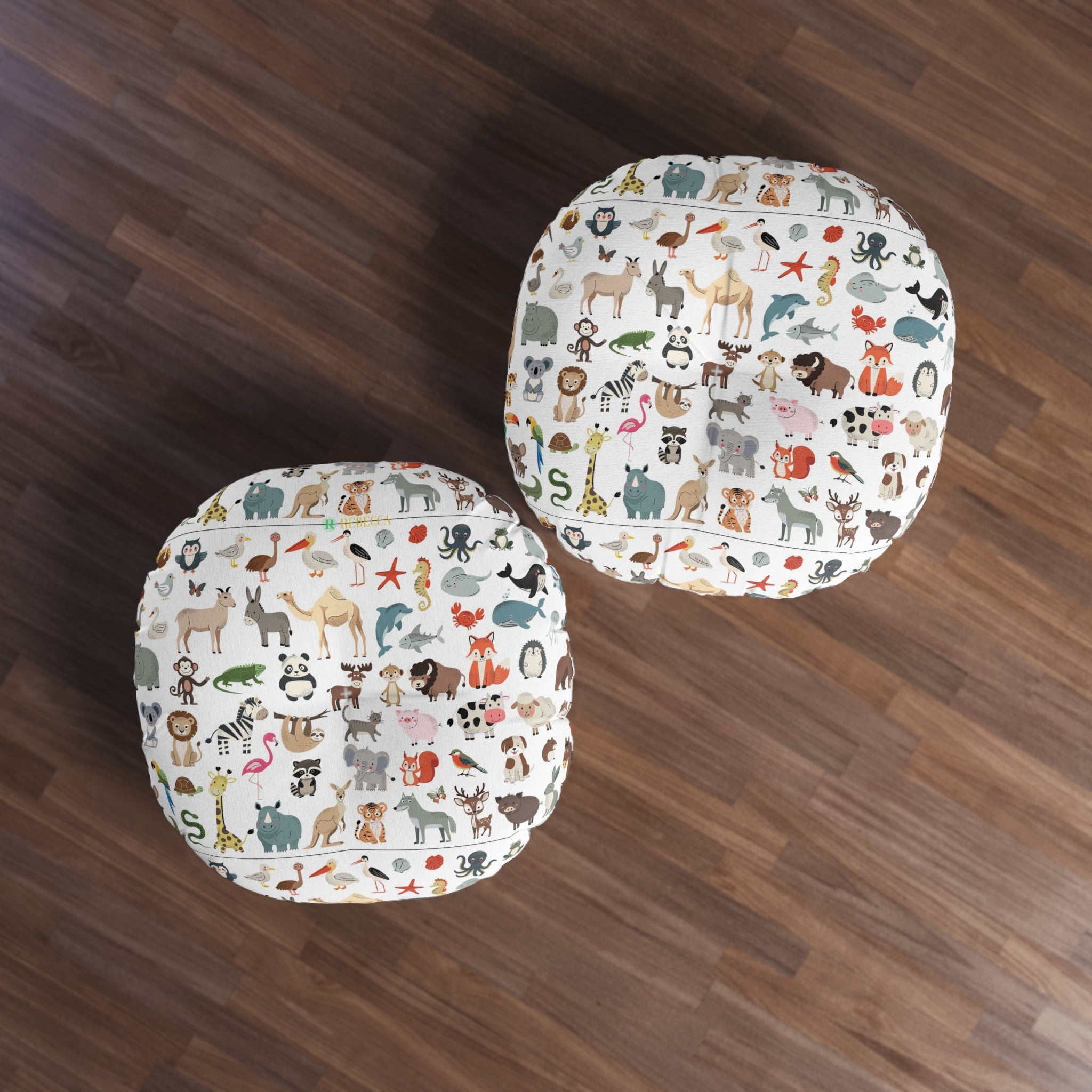 Round Tufted Floor Pillow – Cute Kids Animal Pattern