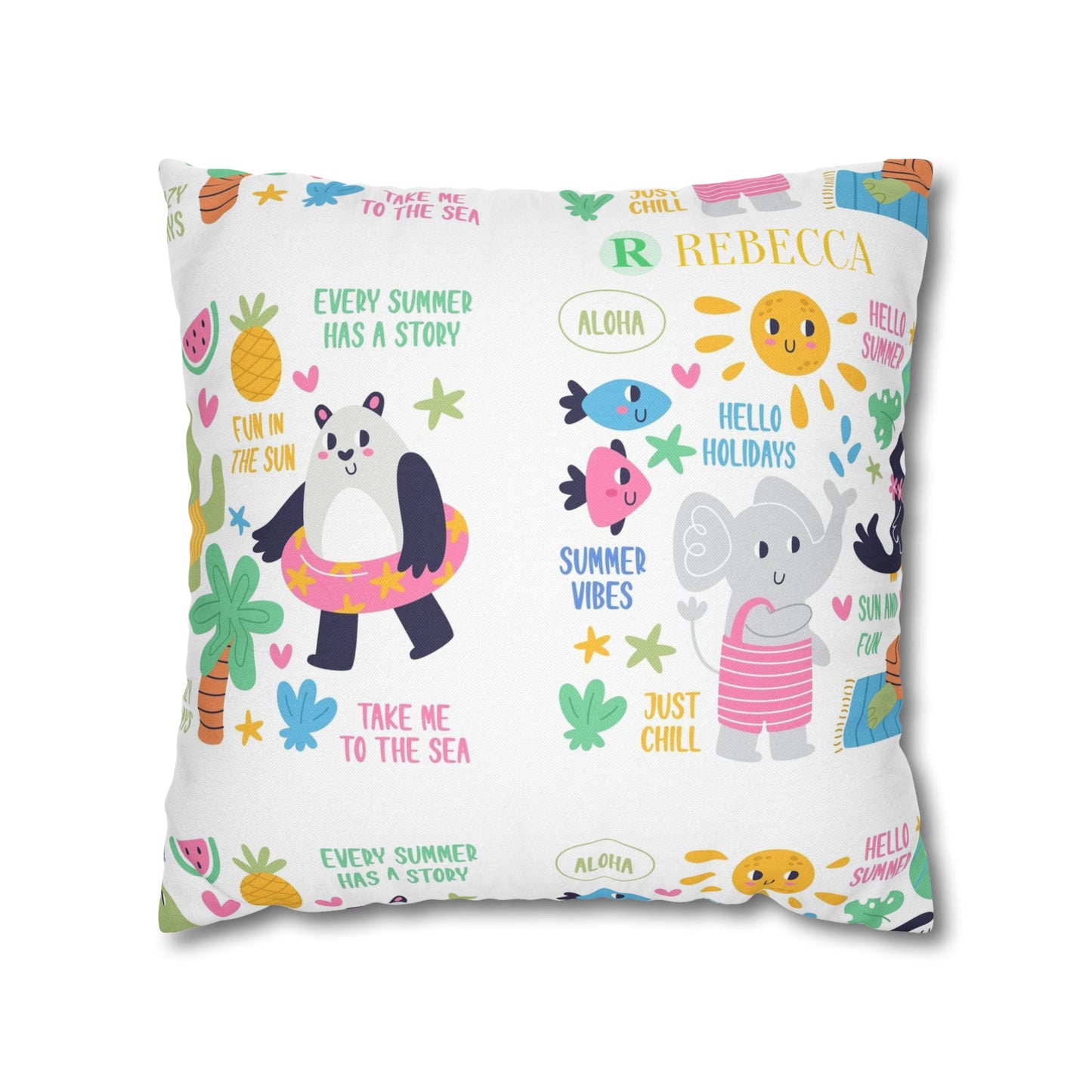 Cute Summer Animal Pattern Pillowcase — Personalized 'Rebecca' Tropical Throw Pillow Cover