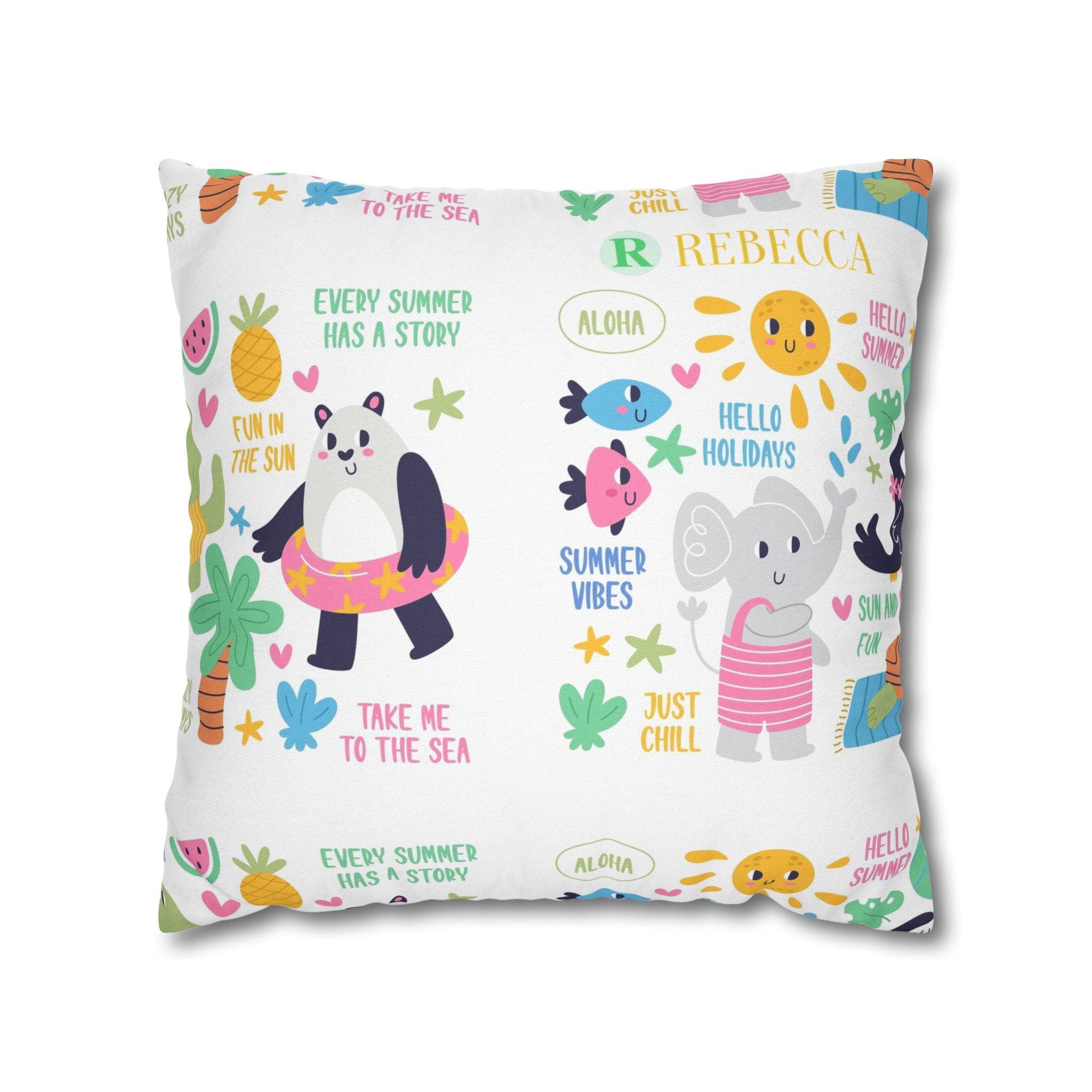 Cute Summer Animal Pattern Pillowcase — Personalized 'Rebecca' Tropical Throw Pillow Cover