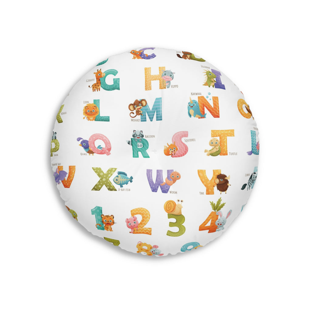 Alphabet & Numbers Kids Tufted Floor Pillow — Cute Animal ABCs & 123s