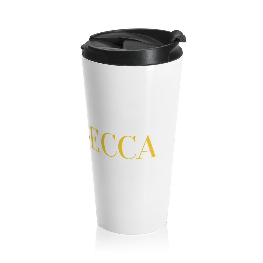 Personalized Stainless Steel Travel Mug — Custom Name Gold Script