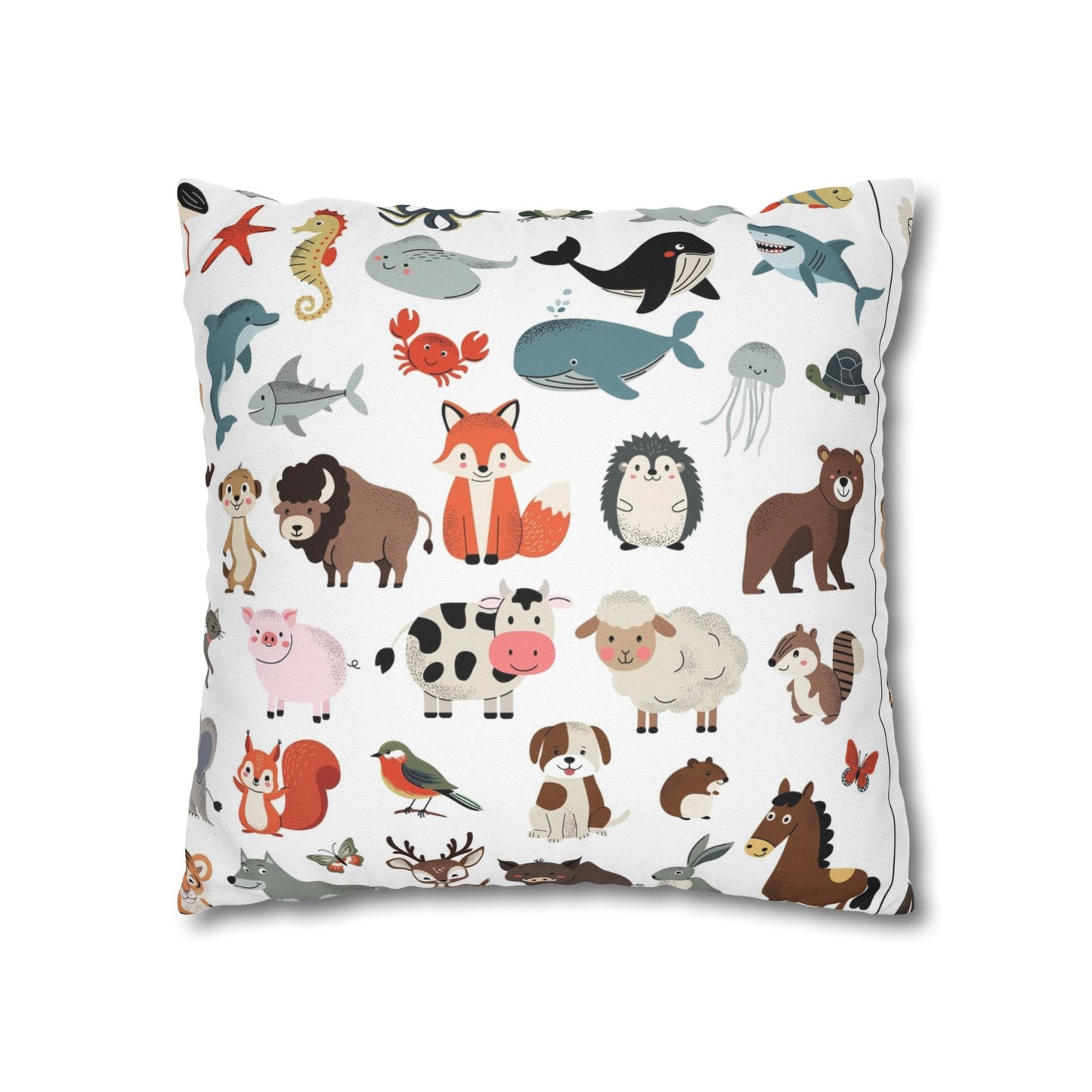 Animal Pattern Square Pillowcase — Cute Safari Critter Throw Pillow Cover