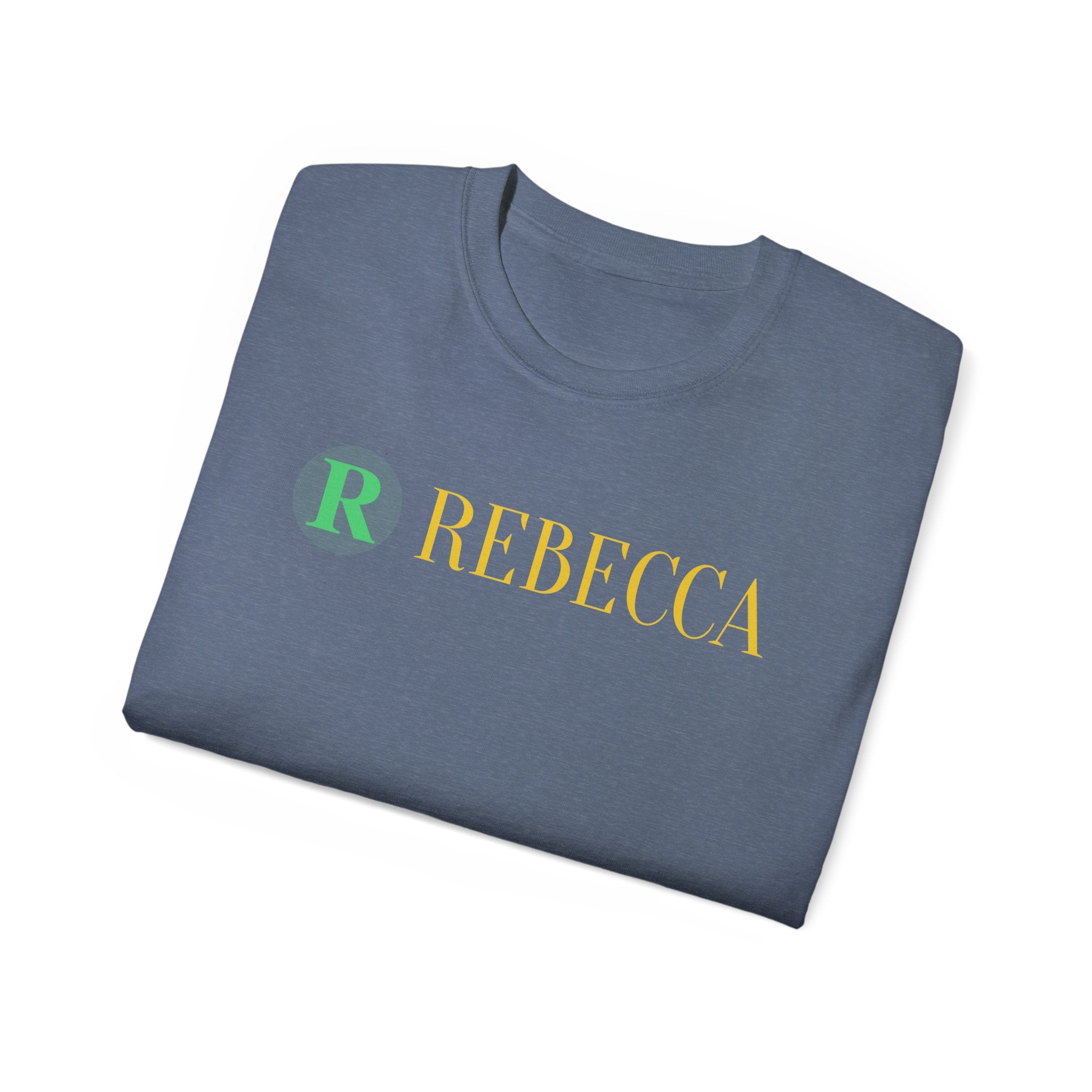 Personalized 'Rebecca' Name Tee — Simple Green & Gold Monogram T-Shirt