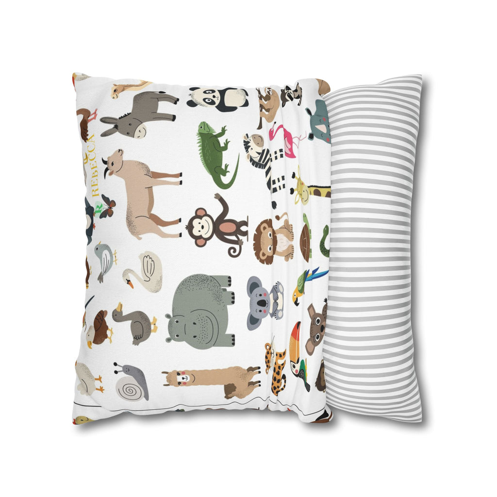 Animal Pattern Square Pillowcase — Cute Safari Critter Throw Pillow Cover