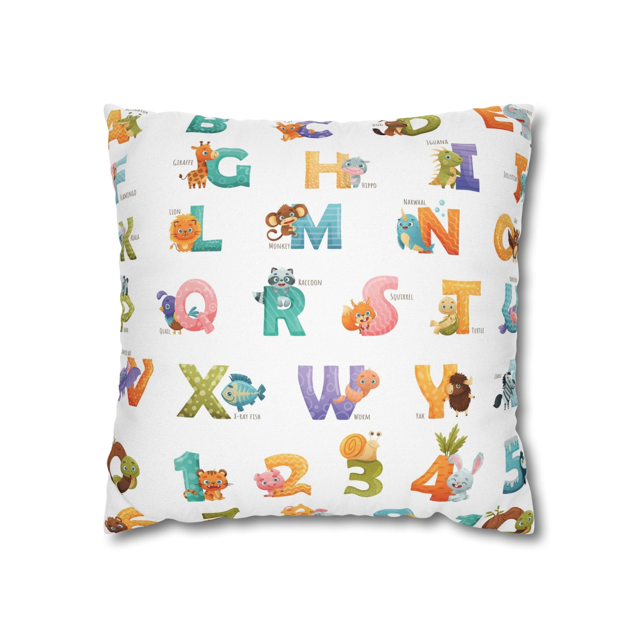 Alphabet Animal Kids Pillowcase – Colorful ABC & Numbers Nursery Cushion Cover