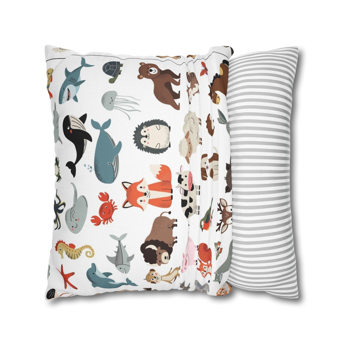Animal Pattern Square Pillowcase — Cute Safari Critter Throw Pillow Cover