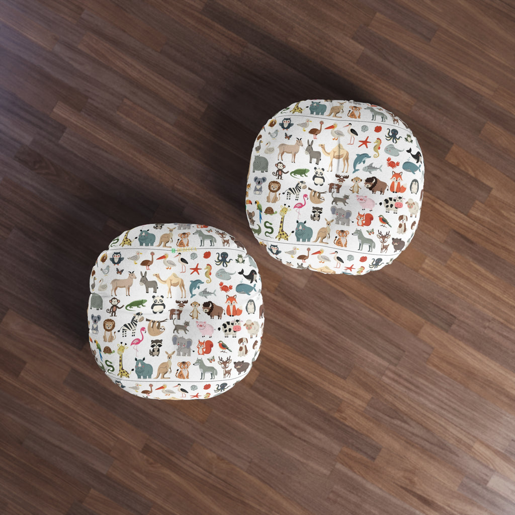 Round Tufted Floor Pillow – Cute Kids Animal Pattern