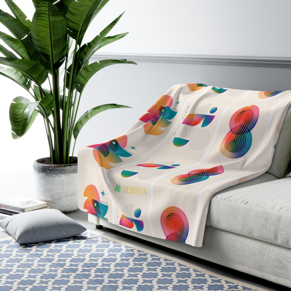 Geometric Rainbow Sherpa Fleece Blanket — Cozy Abstract Shape Throw