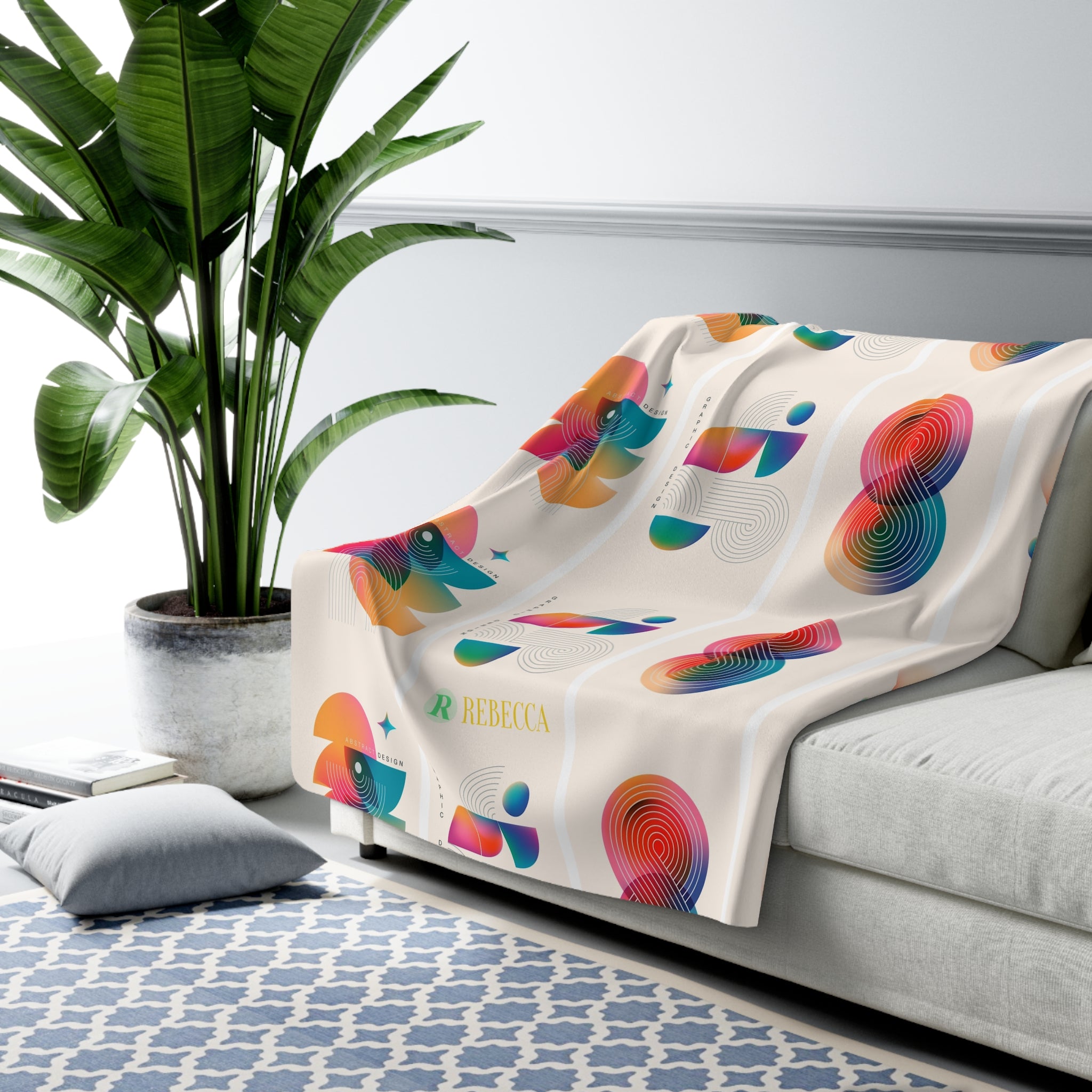 Geometric Rainbow Sherpa Fleece Blanket — Cozy Abstract Shape Throw