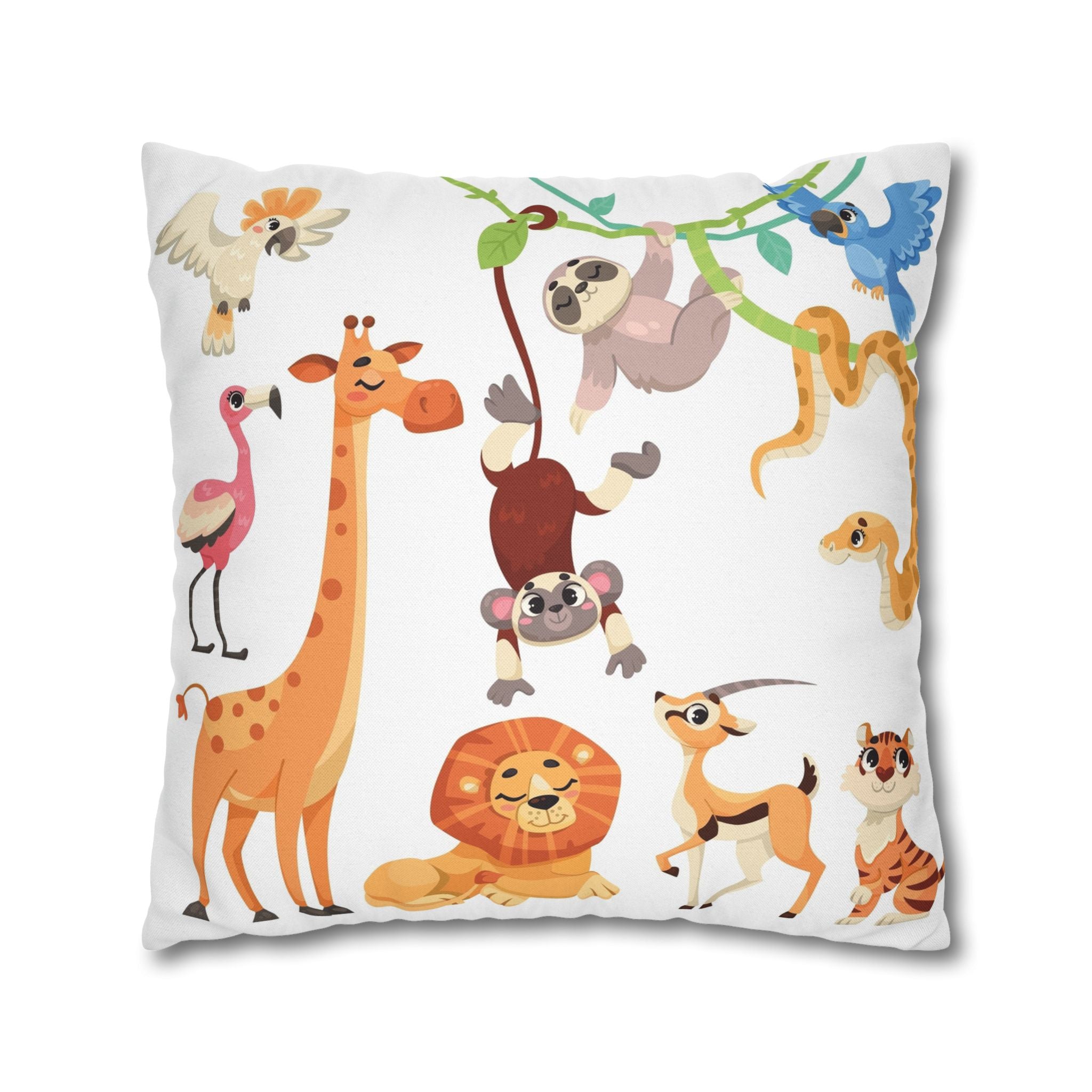 Cute Jungle Animals Throw Pillowcase — Personalized Kids Room Decor