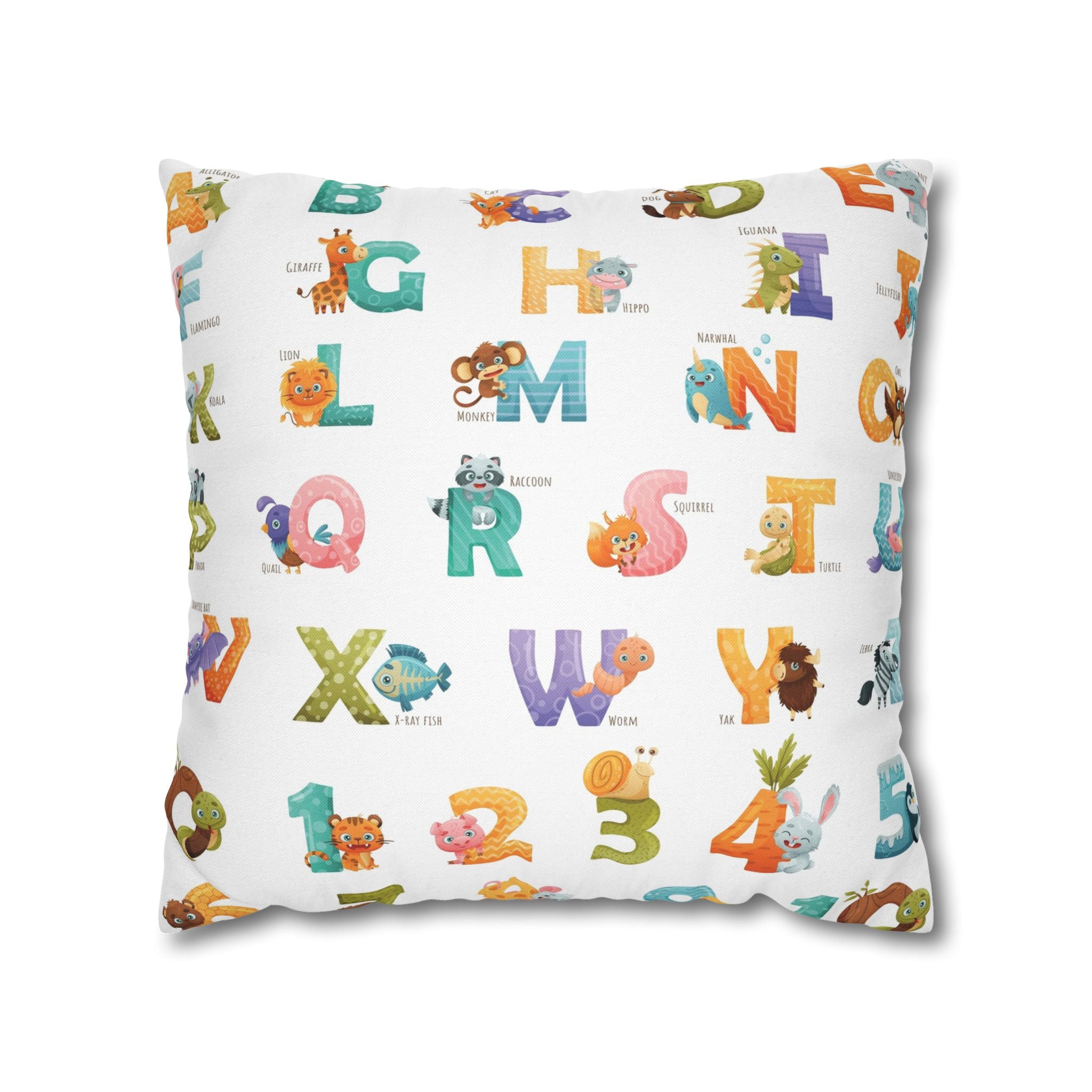 Alphabet Animal Kids Pillowcase – Colorful ABC & Numbers Nursery Cushion Cover