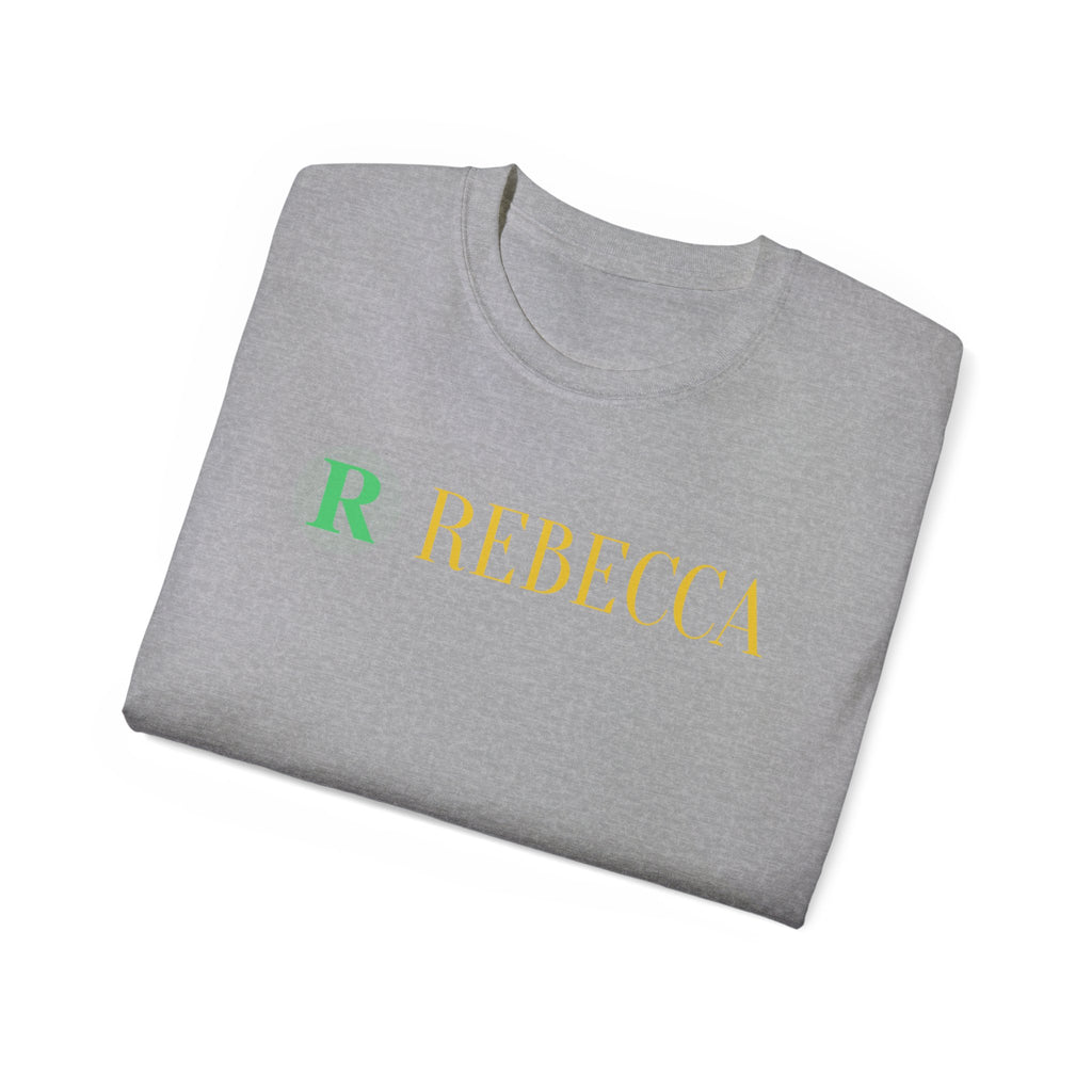 Personalized 'Rebecca' Name Tee — Simple Green & Gold Monogram T-Shirt