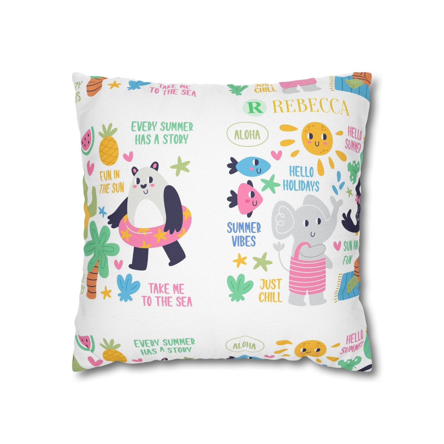Cute Summer Animal Pattern Pillowcase — Personalized 'Rebecca' Tropical Throw Pillow Cover
