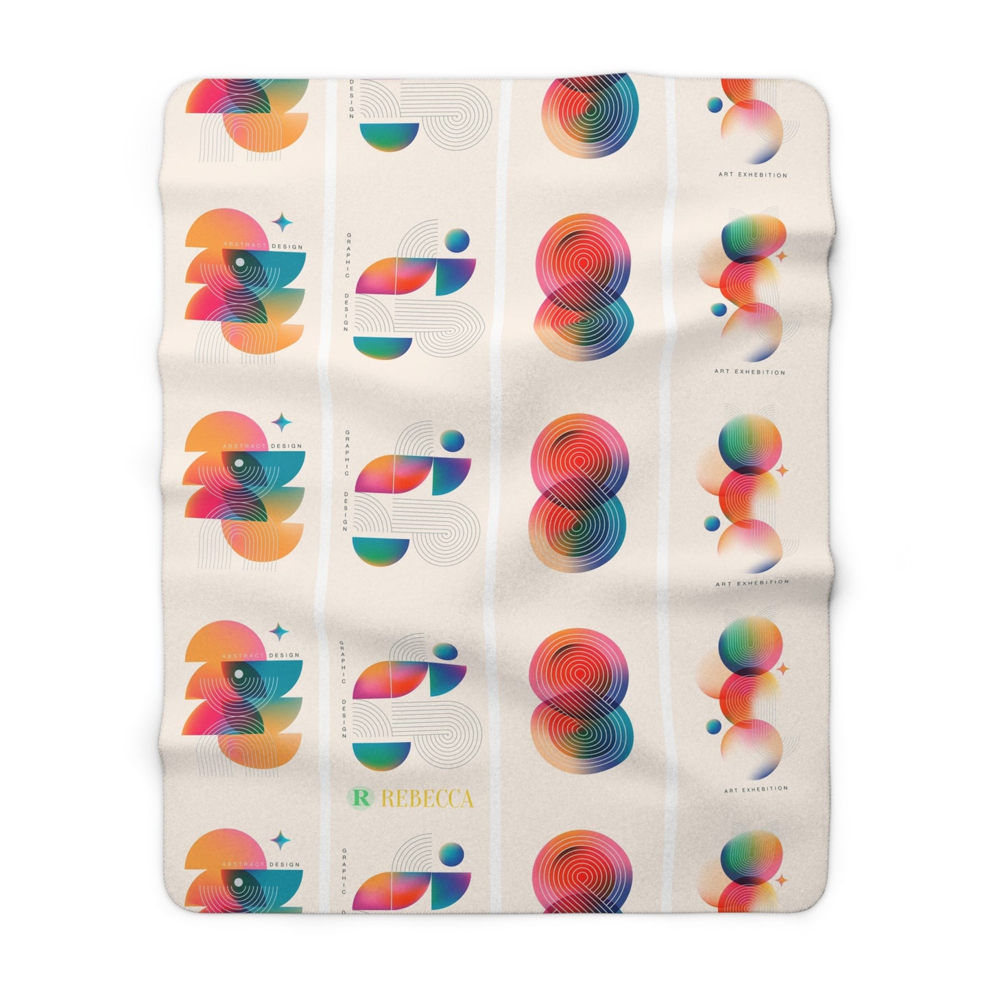 Geometric Rainbow Sherpa Fleece Blanket — Cozy Abstract Shape Throw