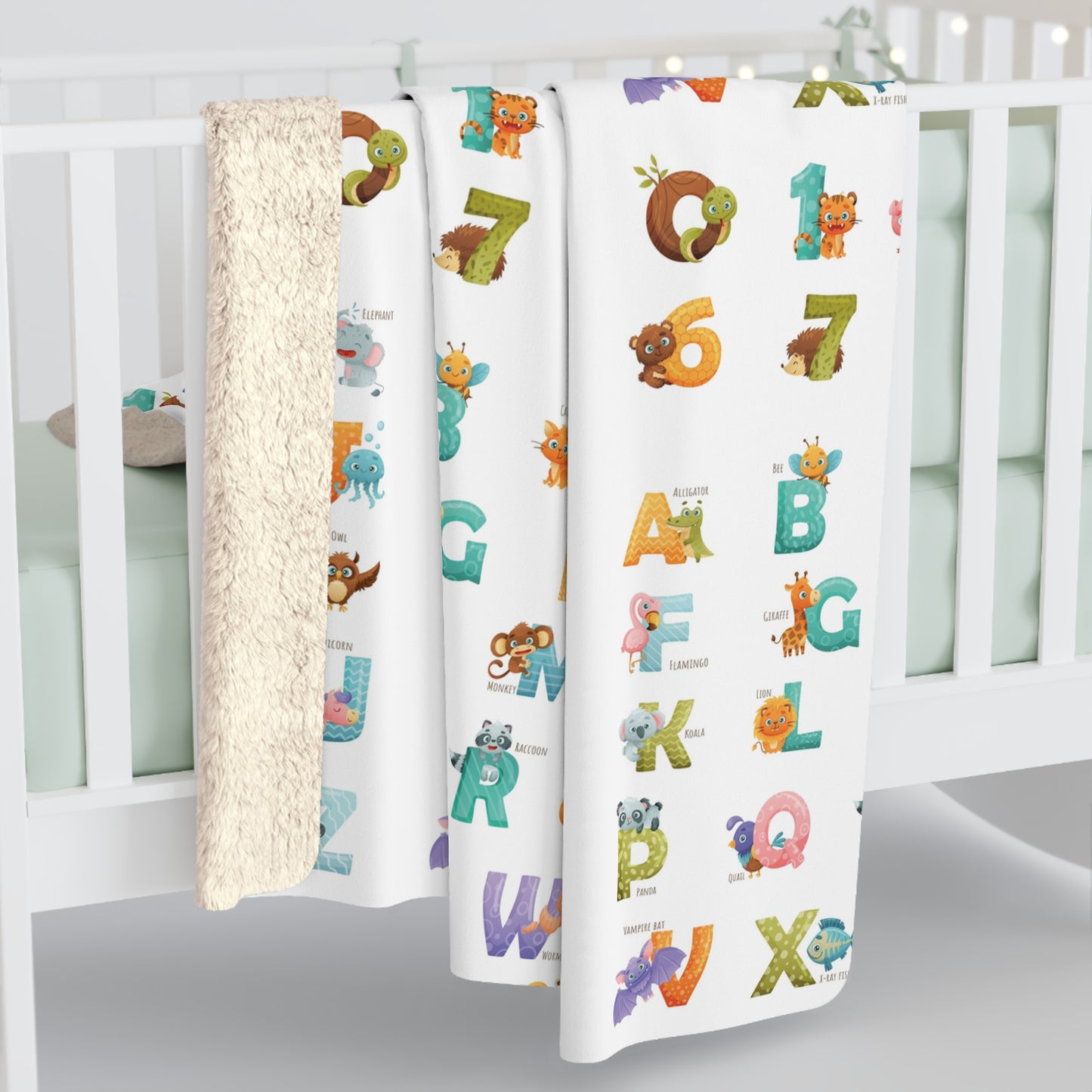 Kids Alphabet & Numbers Sherpa Blanket — Soft Educational Baby Throw
