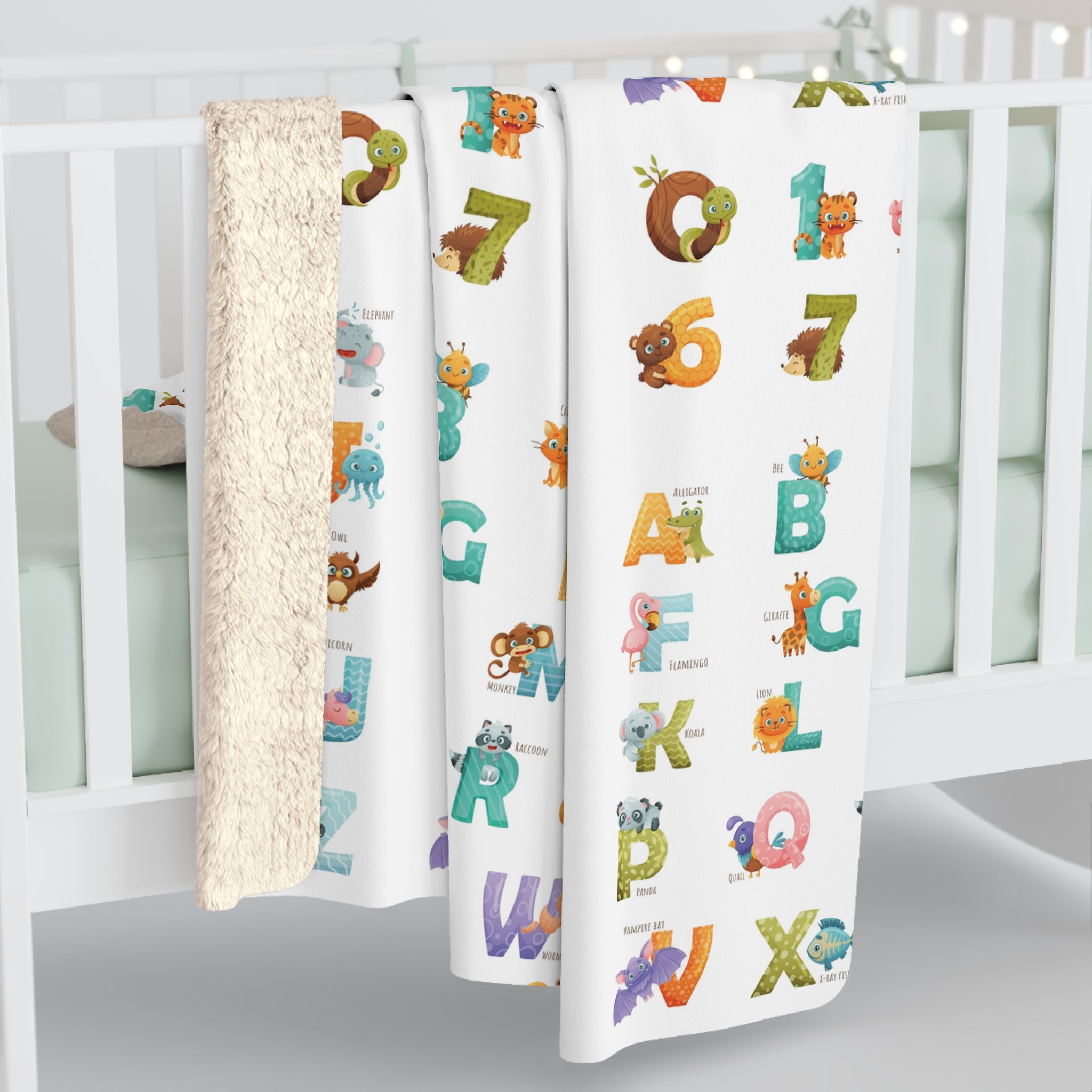 Kids Alphabet & Numbers Sherpa Blanket — Soft Educational Baby Throw