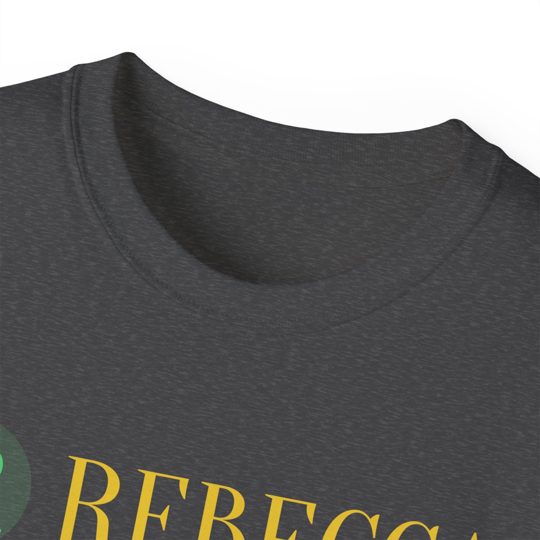 Personalized 'Rebecca' Name Tee — Simple Green & Gold Monogram T-Shirt