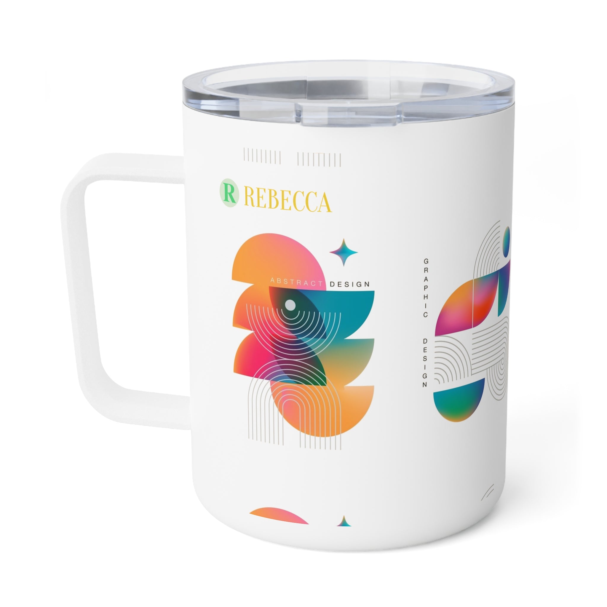 10oz Insulated Coffee Mug — Colorful Abstract Geometric Design