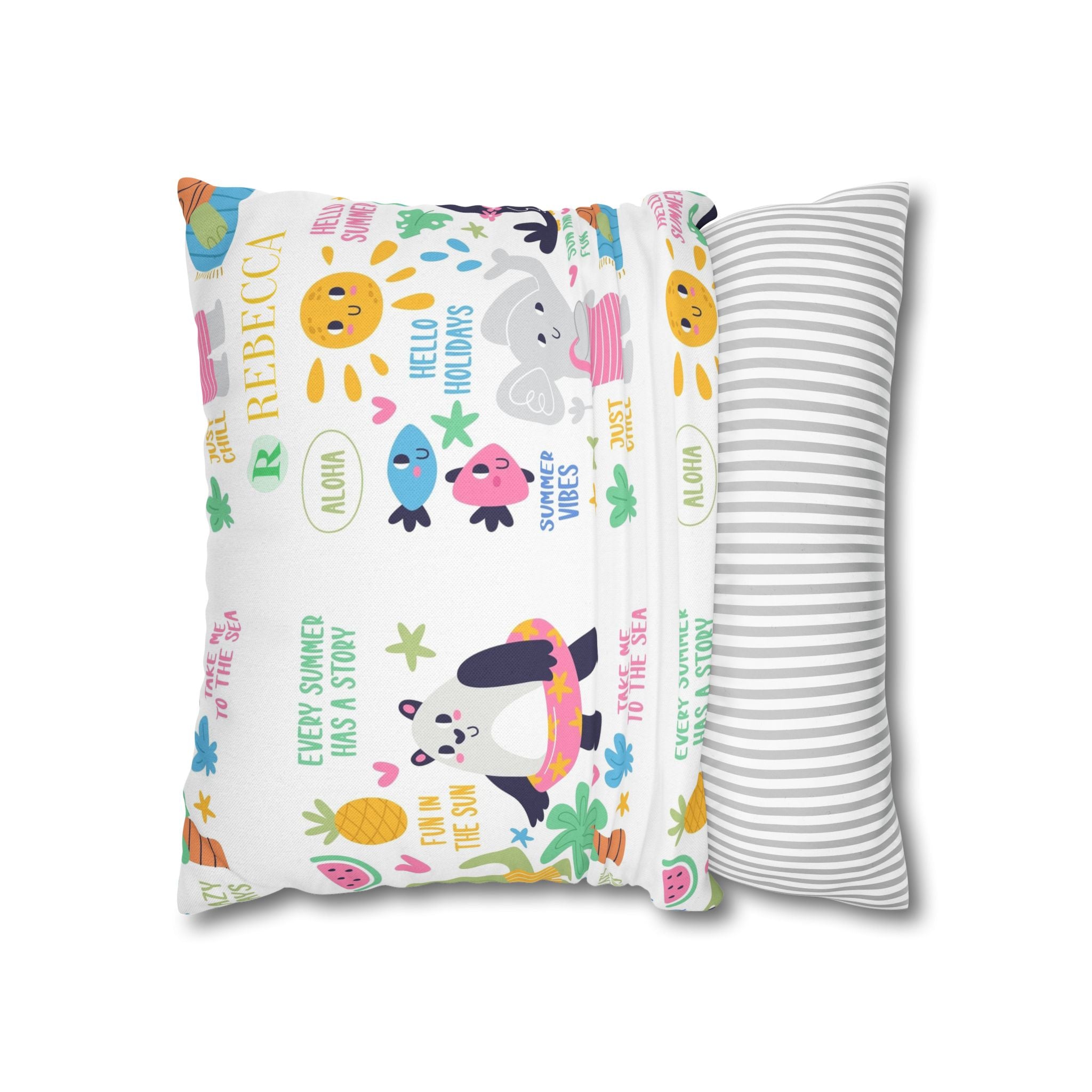 Cute Summer Animal Pattern Pillowcase — Personalized 'Rebecca' Tropical Throw Pillow Cover