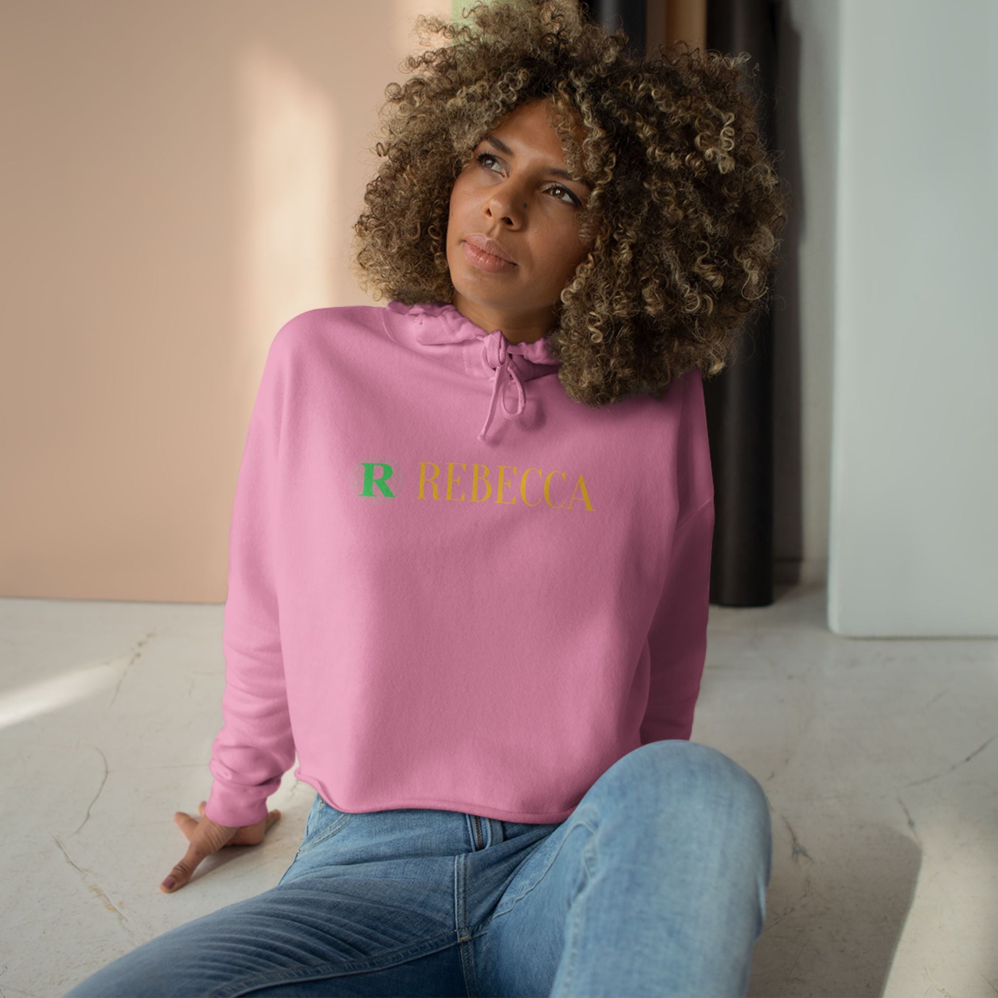 Personalized 'Rebecca' Crop Hoodie — Minimal Initial & Name Design, Casual Everyday Wear