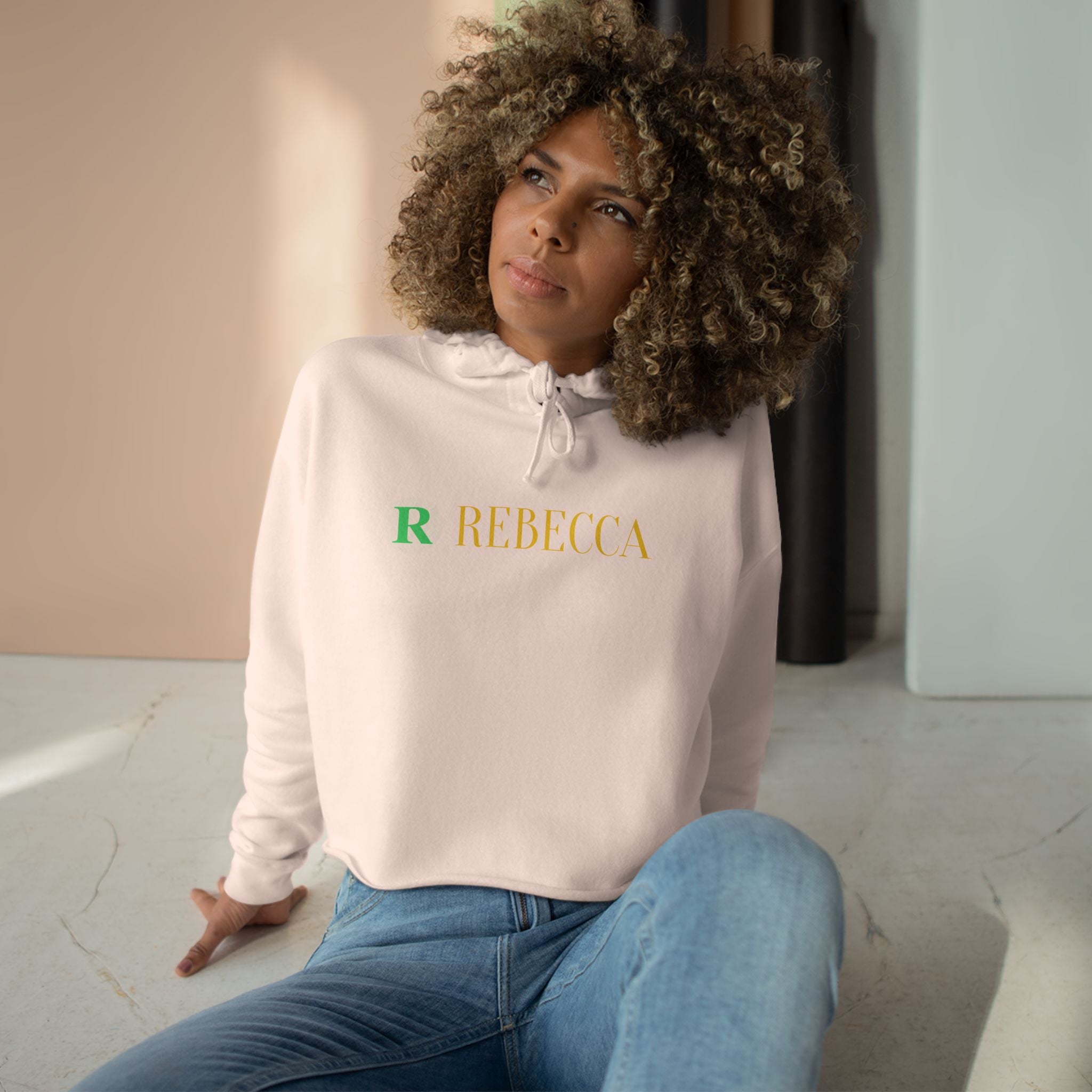 Personalized 'Rebecca' Crop Hoodie — Minimal Initial & Name Design, Casual Everyday Wear