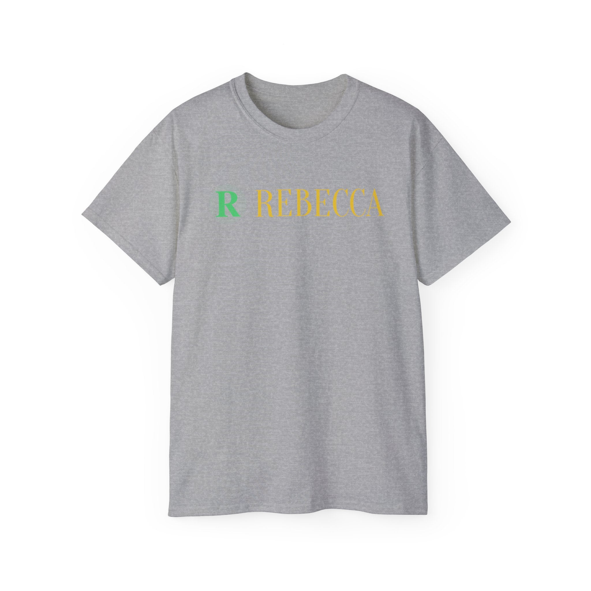 Personalized 'Rebecca' Name Tee — Simple Green & Gold Monogram T-Shirt