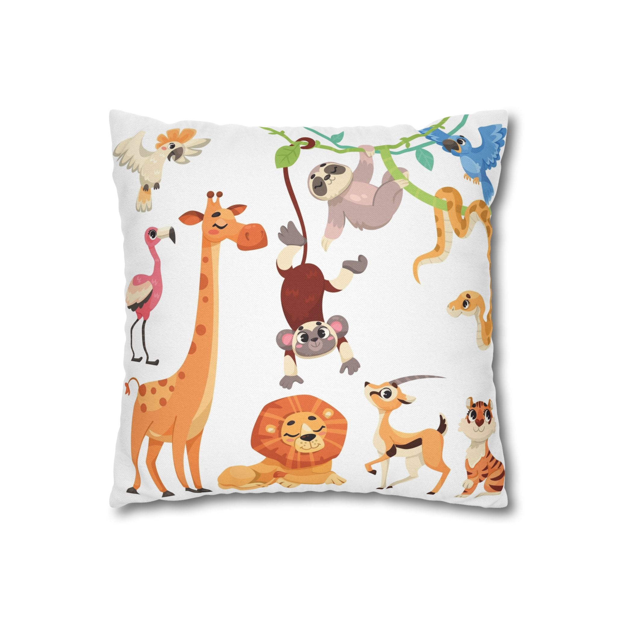 Cute Jungle Animals Throw Pillowcase — Personalized Kids Room Decor