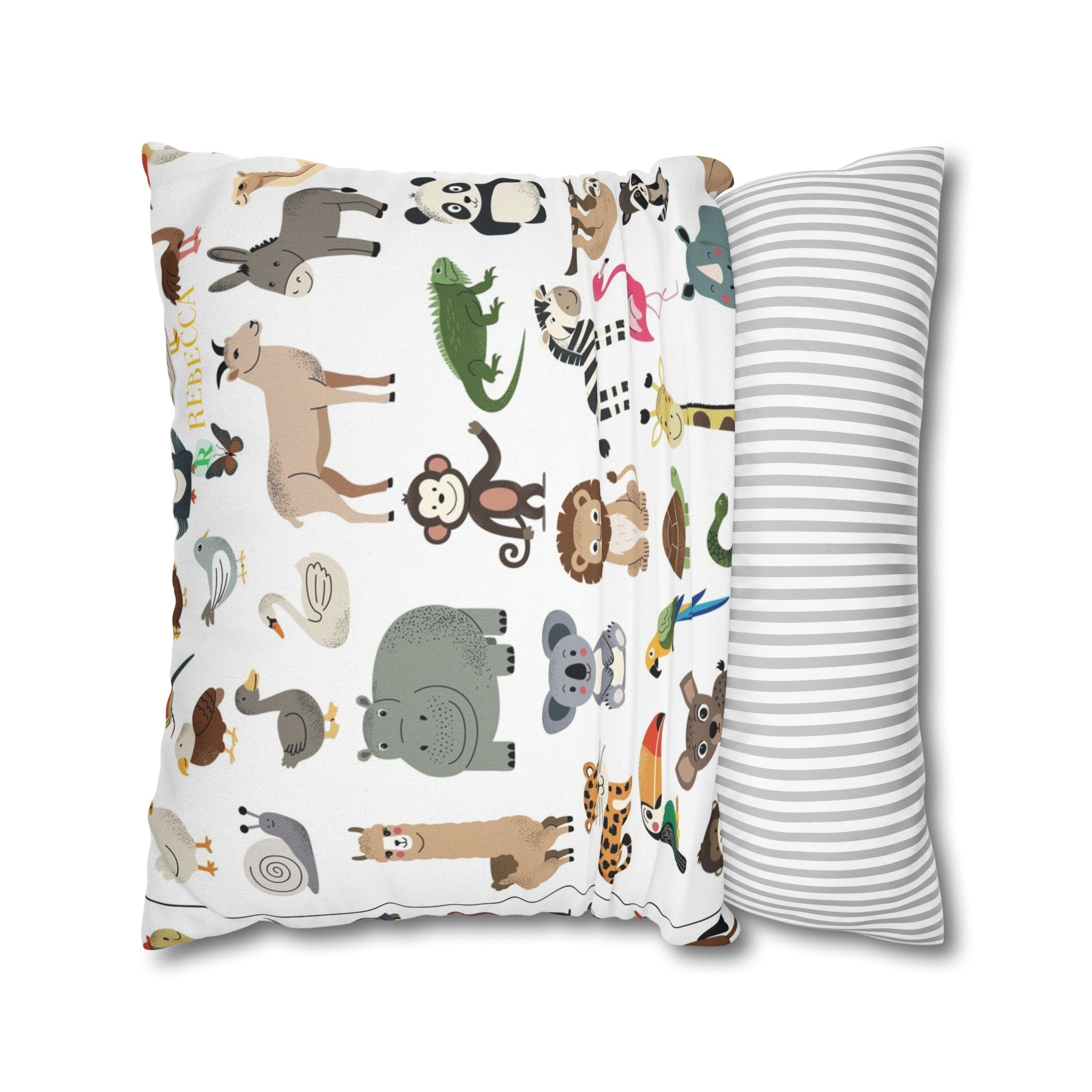 Animal Pattern Square Pillowcase — Cute Safari Critter Throw Pillow Cover