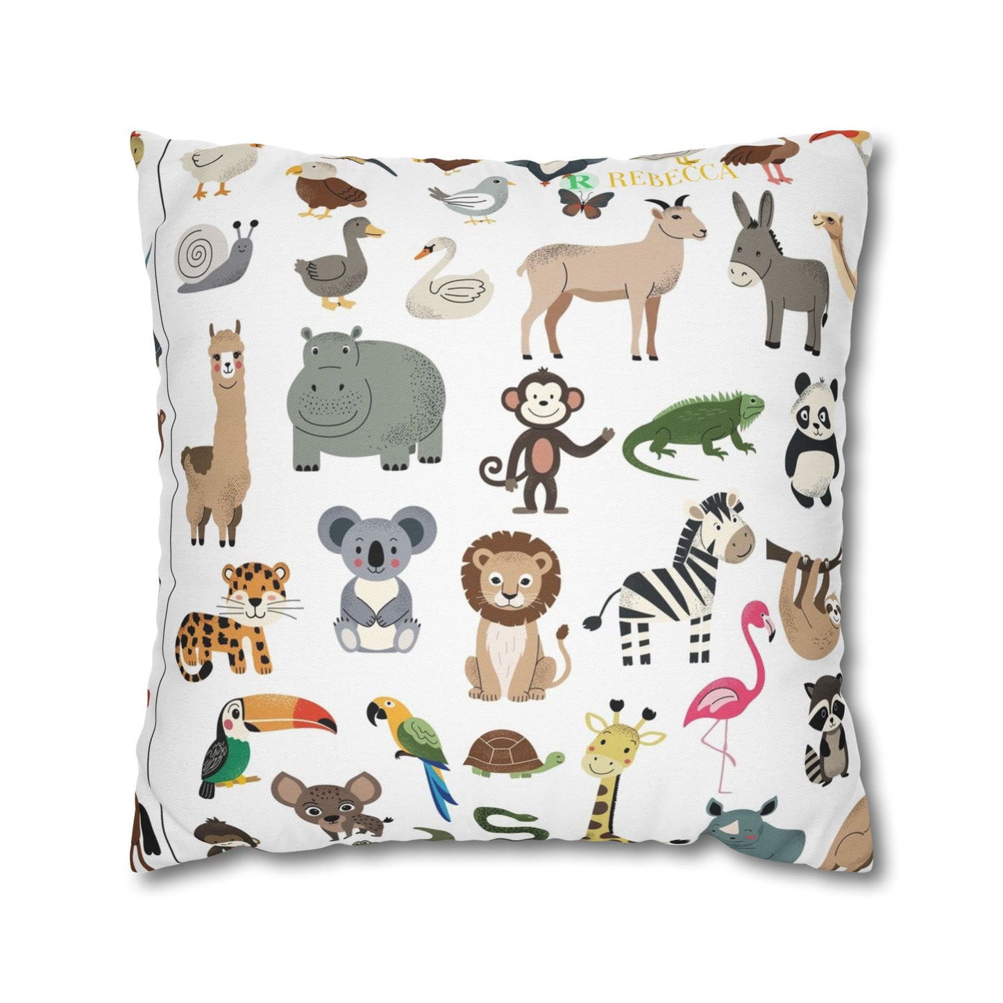 Animal Pattern Square Pillowcase — Cute Safari Critter Throw Pillow Cover