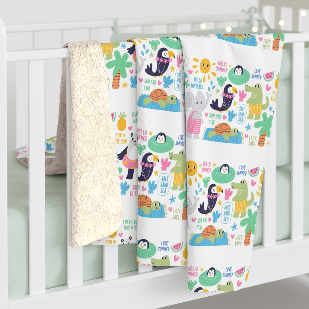 Sherpa Blanket – Cute Tropical Animals Pattern, Cozy Fleece Throw for Kids & Nursery