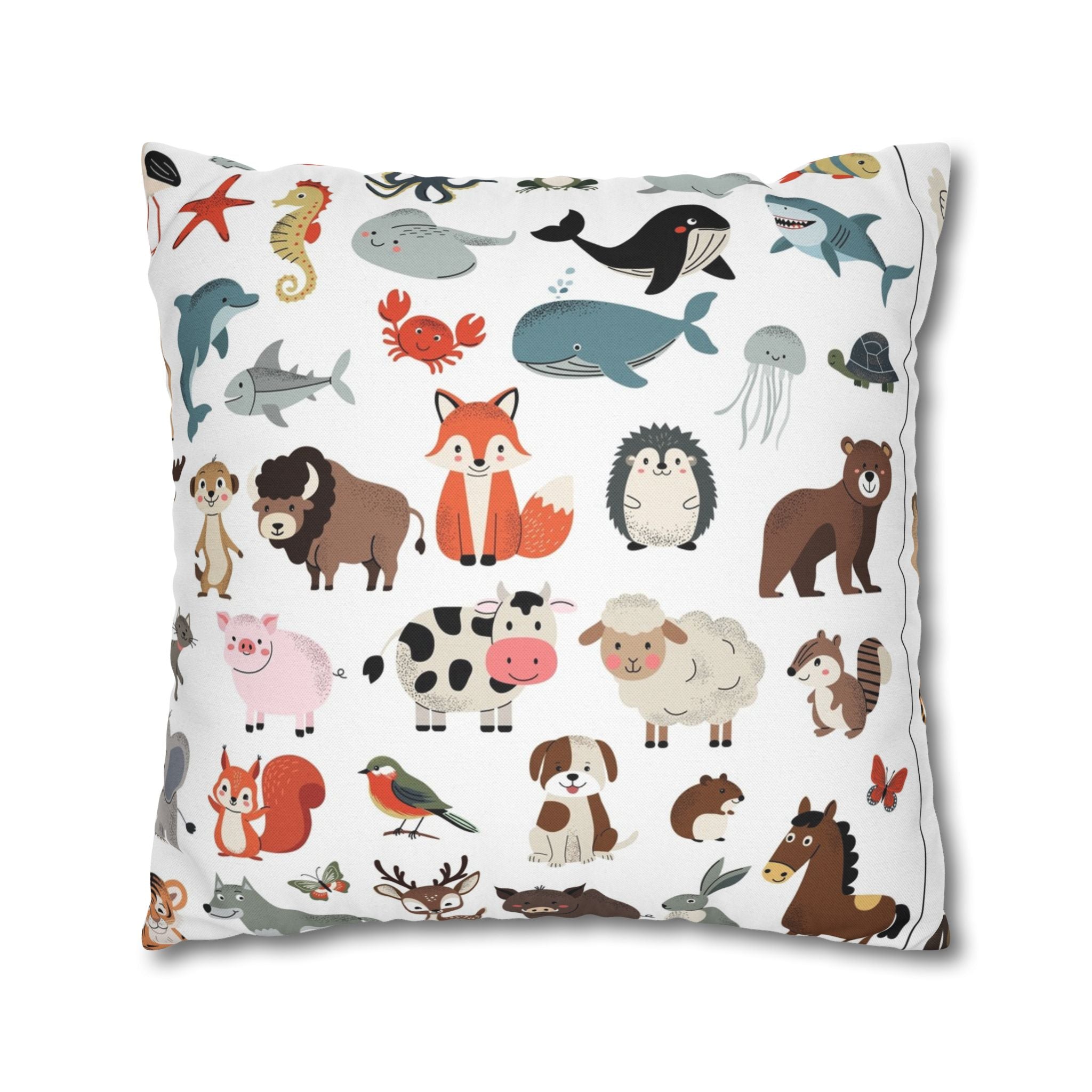 Animal Pattern Square Pillowcase — Cute Safari Critter Throw Pillow Cover