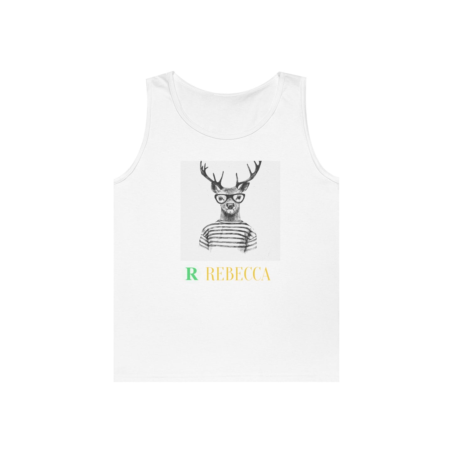 Deer in Glasses Graphic Tank Top — 'Rebecca' Striped Deer Illustration